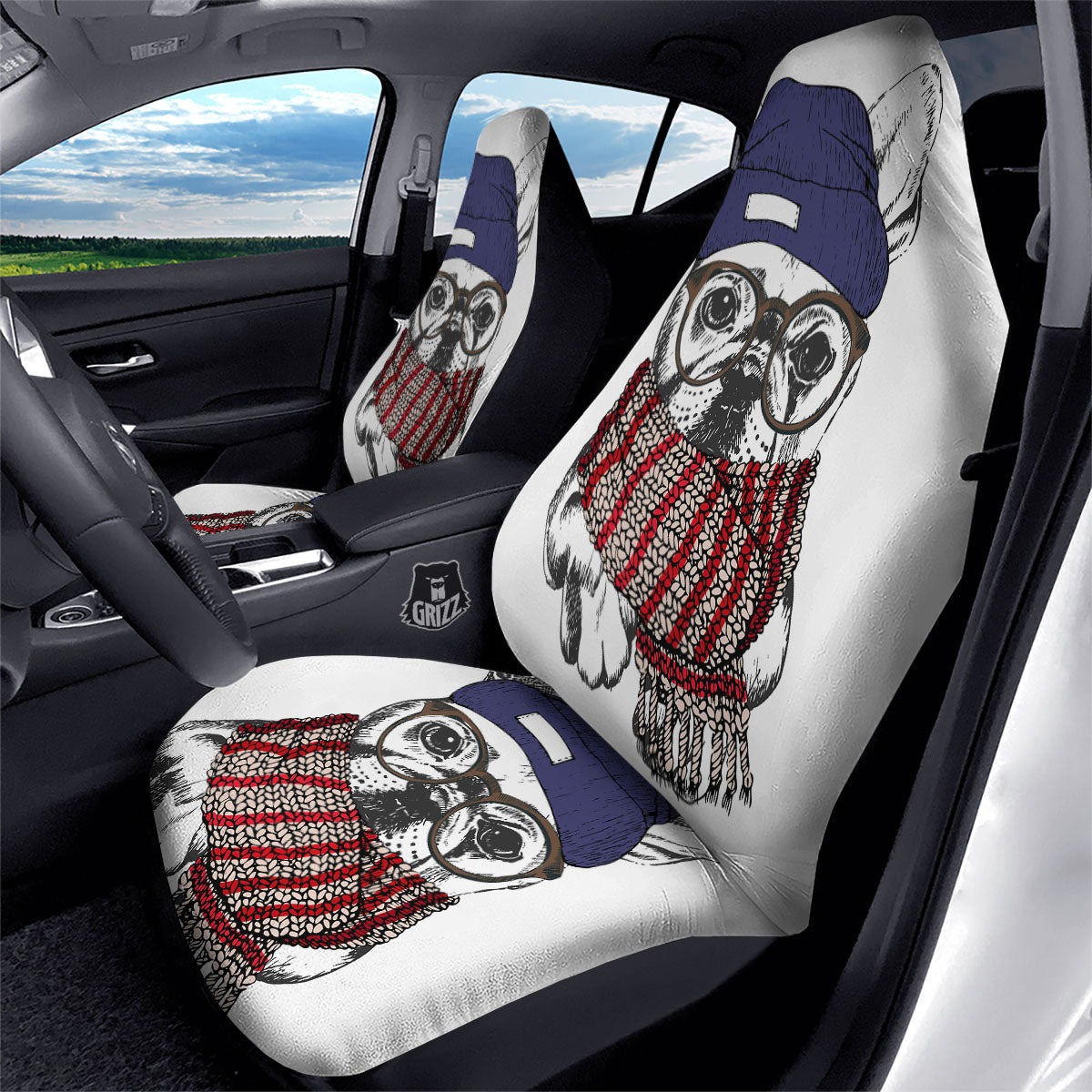French Bulldog Wearing Glasses Print Car Seat Covers-grizzshop