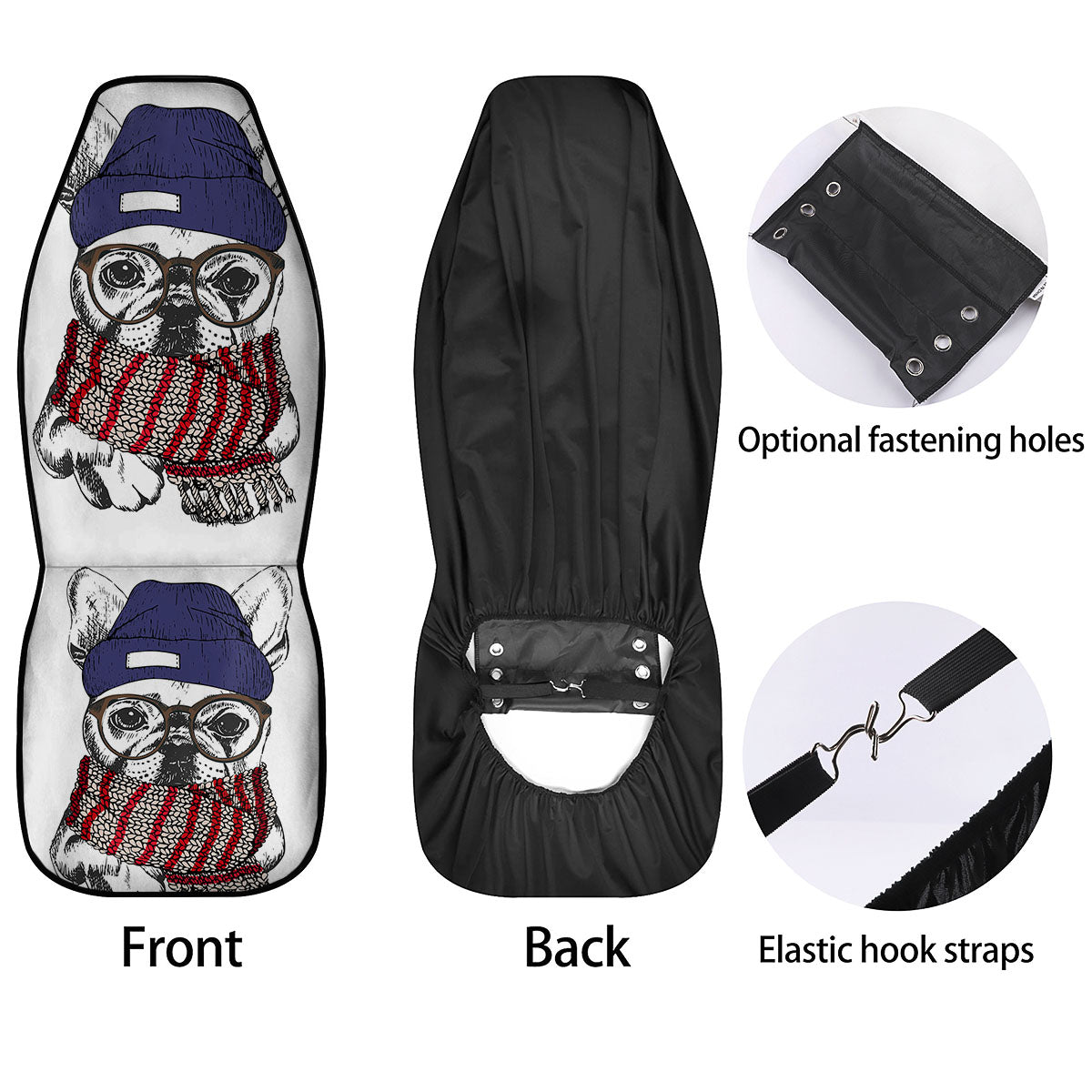 French Bulldog Wearing Glasses Print Car Seat Covers-grizzshop