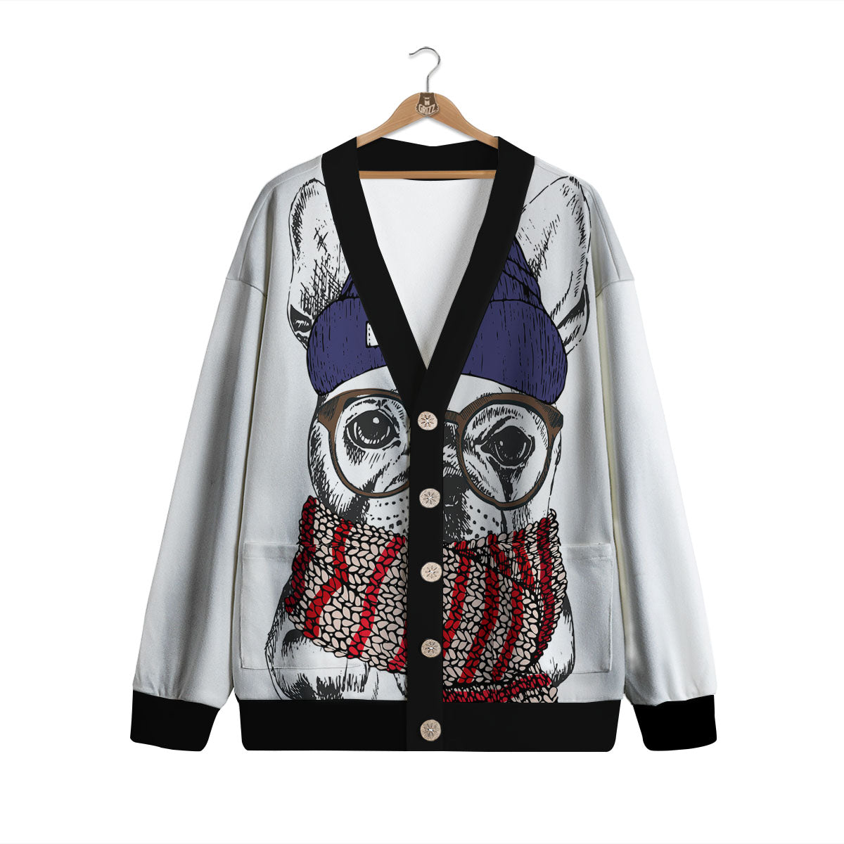French Bulldog Wearing Glasses Print Cardigan-grizzshop
