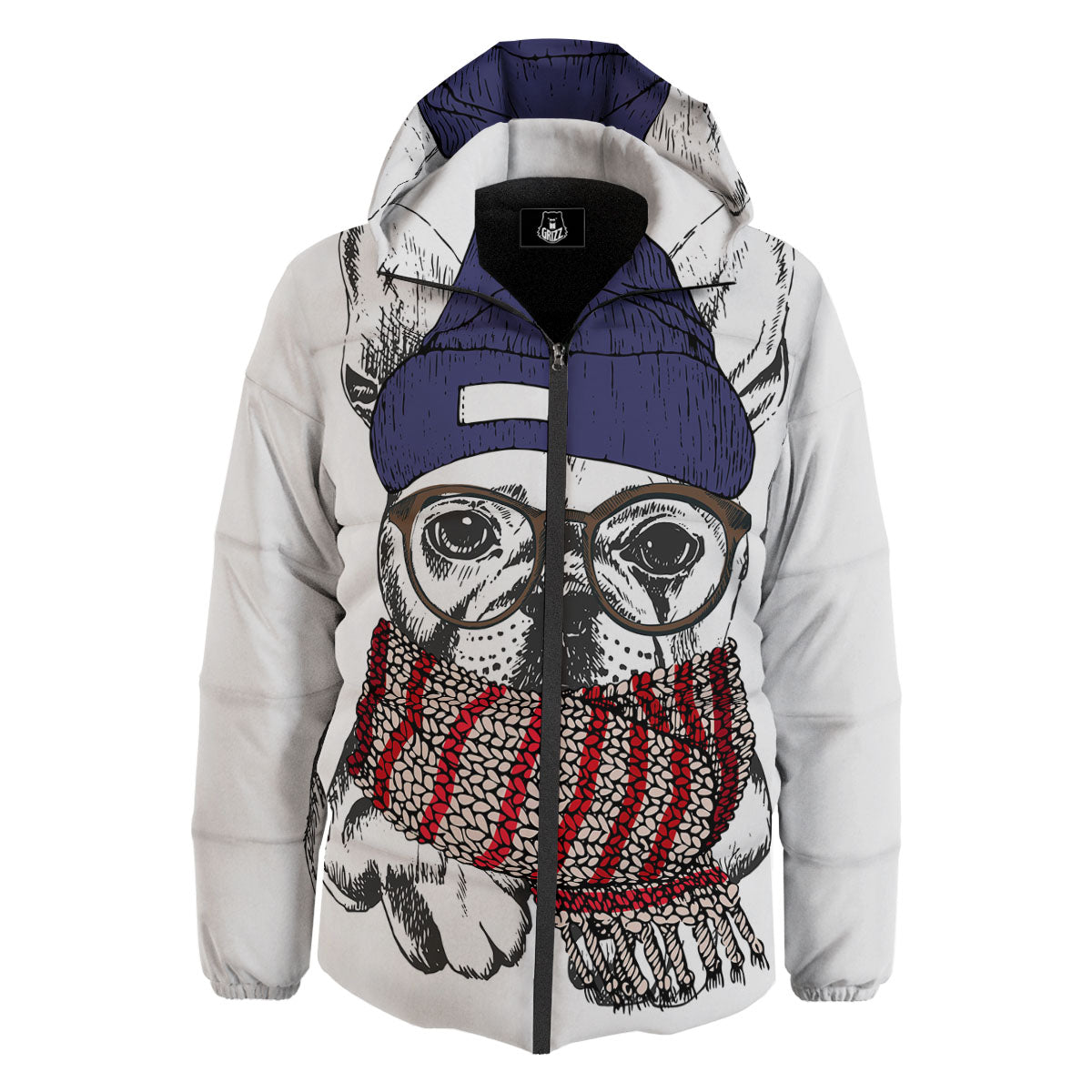 French Bulldog Wearing Glasses Print Down Jacket-grizzshop