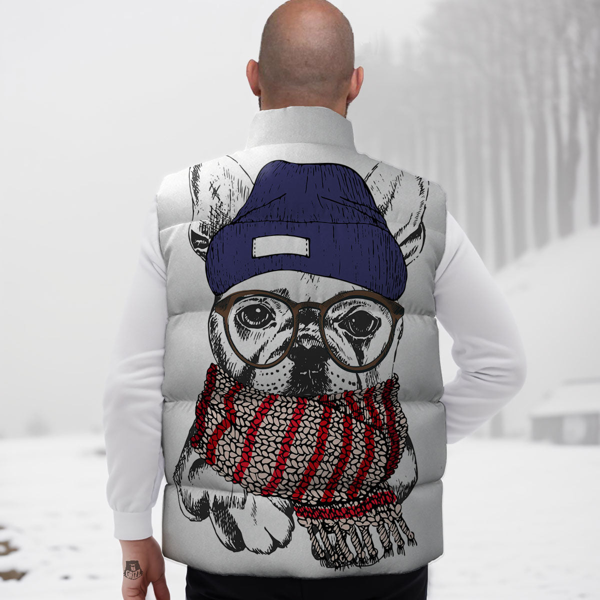 French Bulldog Wearing Glasses Print Down Vest
