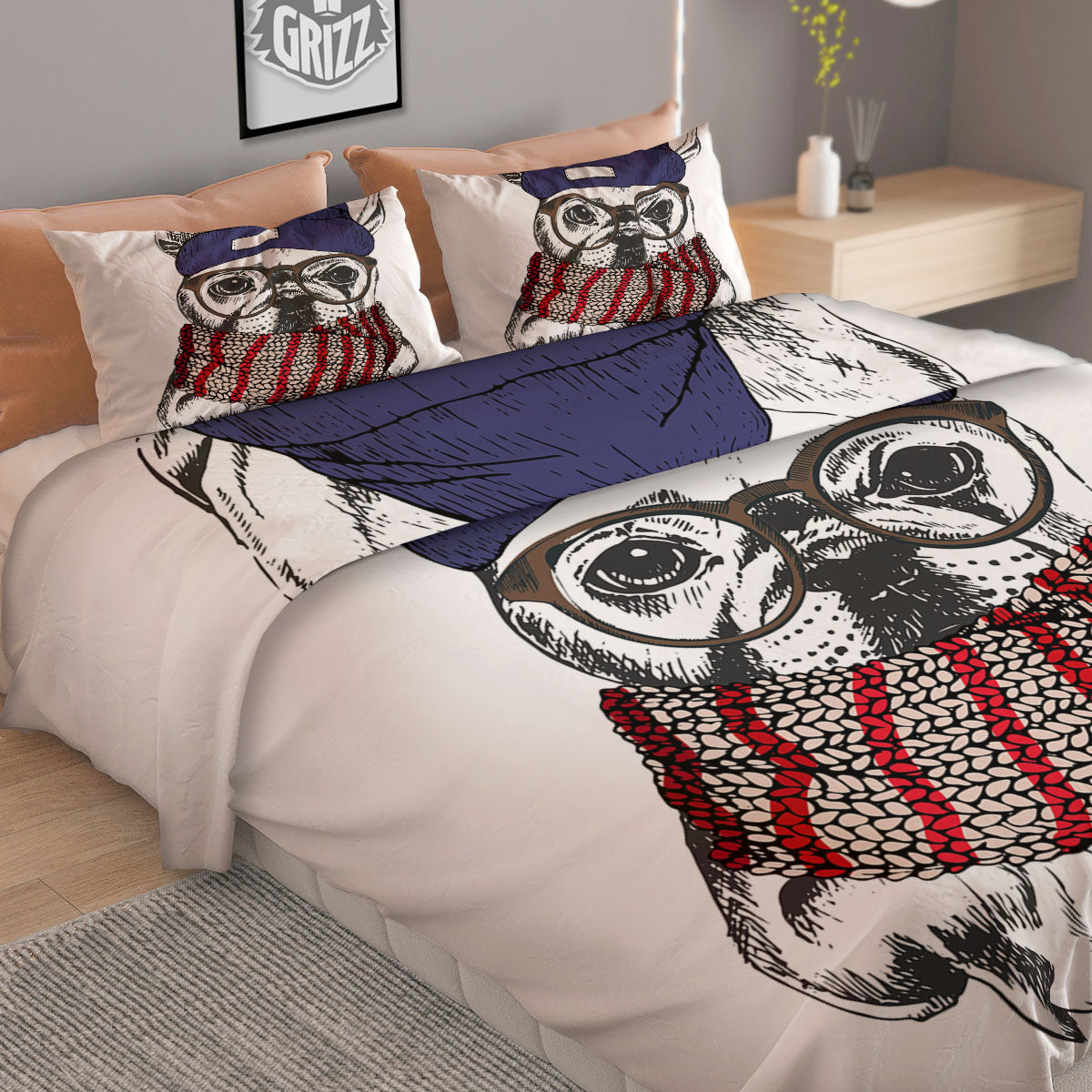French Bulldog Wearing Glasses Print Duvet Cover Bedding Set