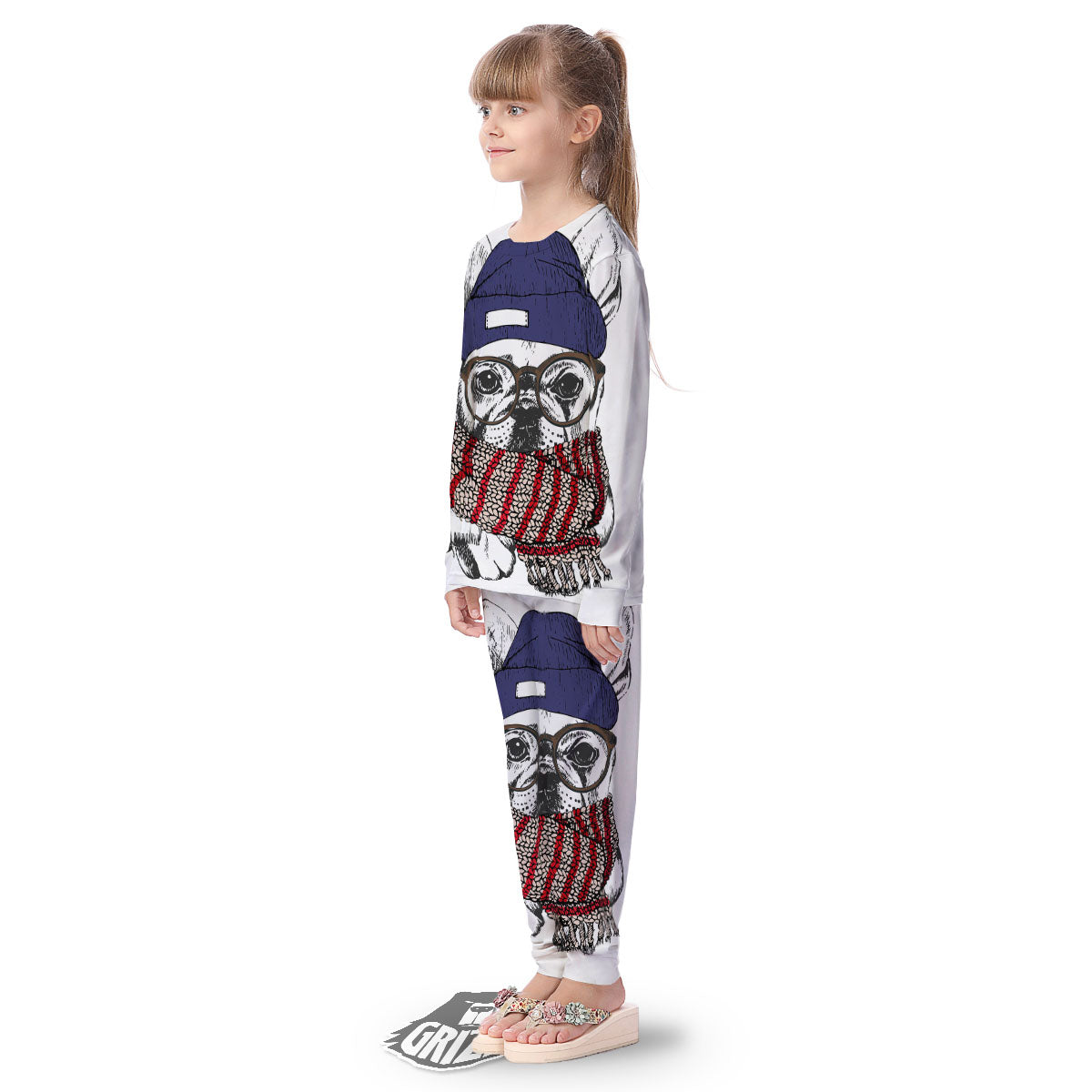 French Bulldog Wearing Glasses Print Kid's Pajamas-grizzshop