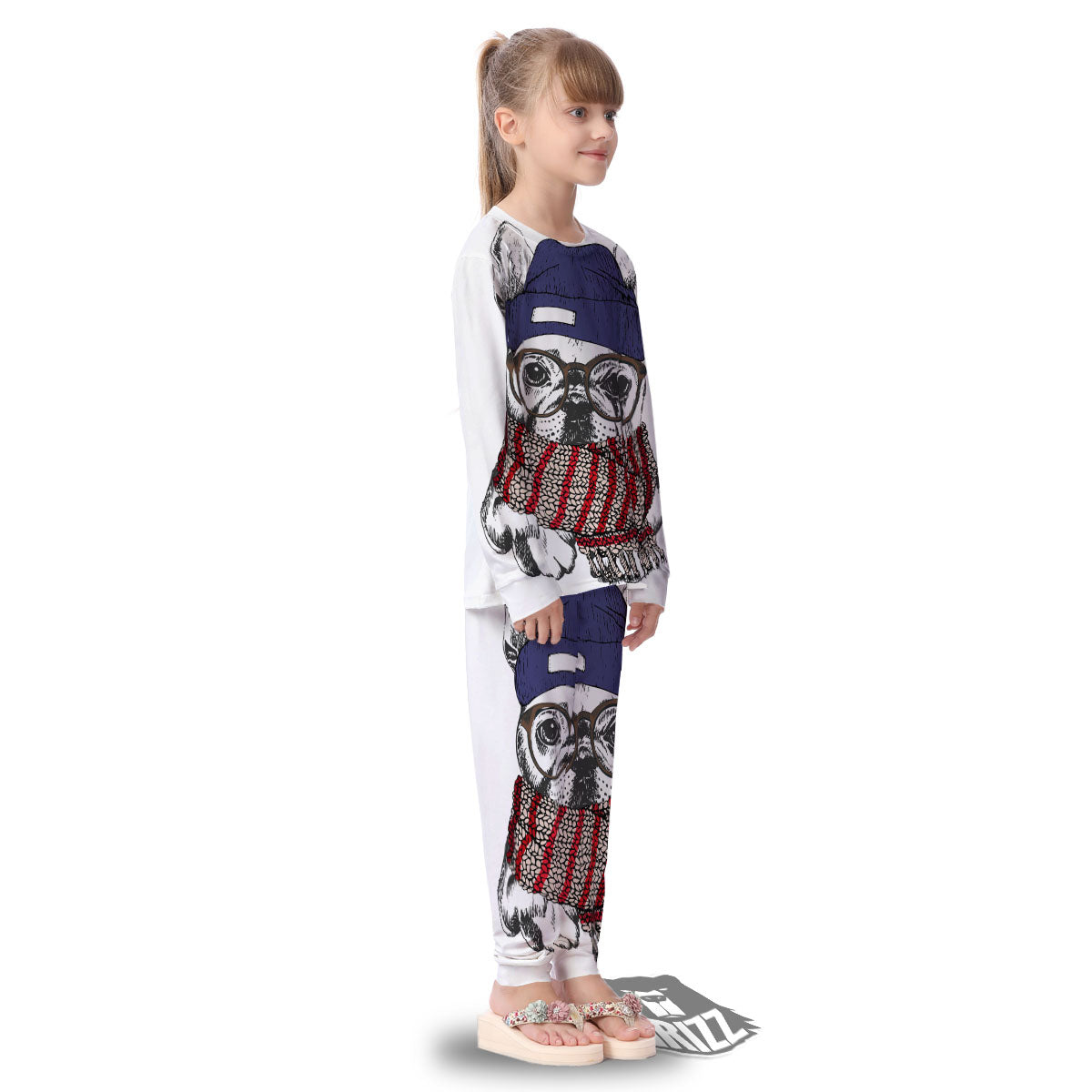 French Bulldog Wearing Glasses Print Kid's Pajamas-grizzshop