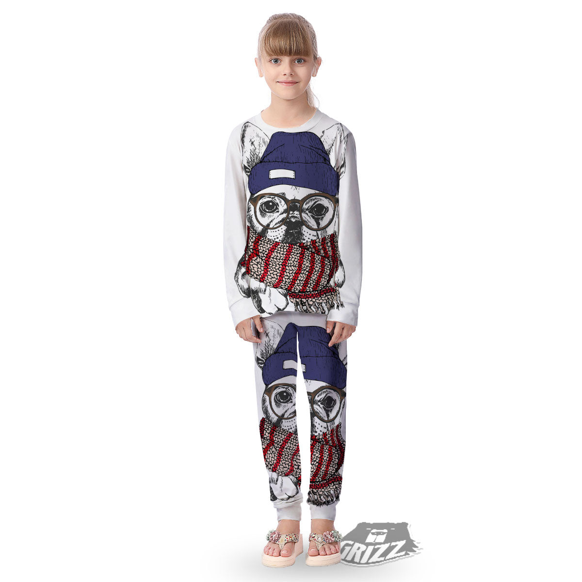 French Bulldog Wearing Glasses Print Kid's Pajamas-grizzshop