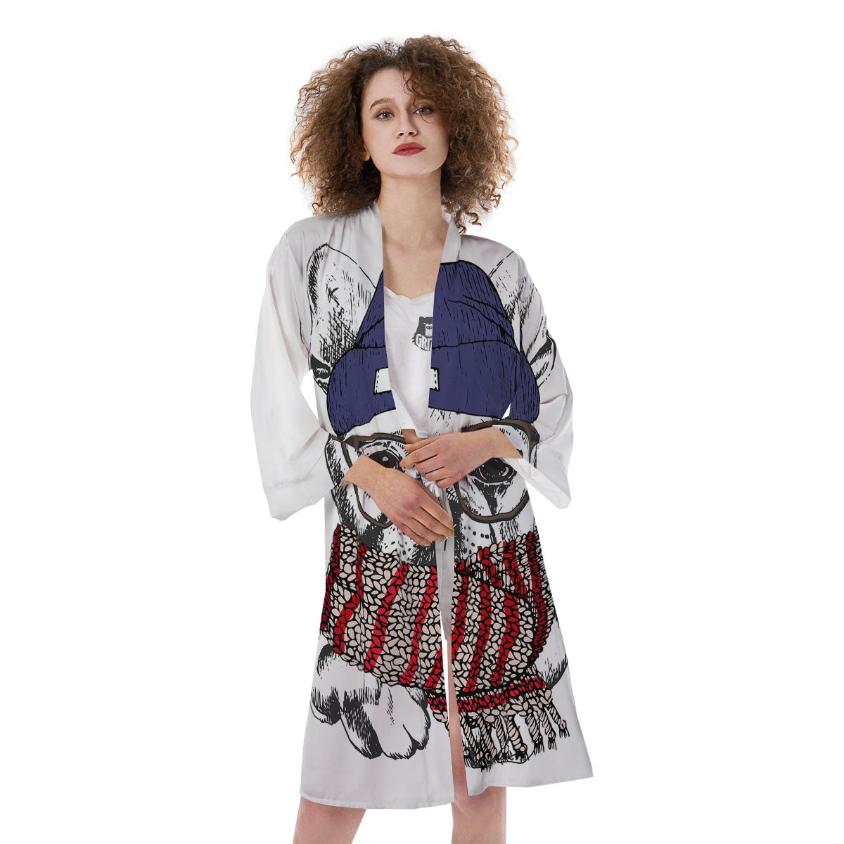 French Bulldog Wearing Glasses Print Kimono-grizzshop