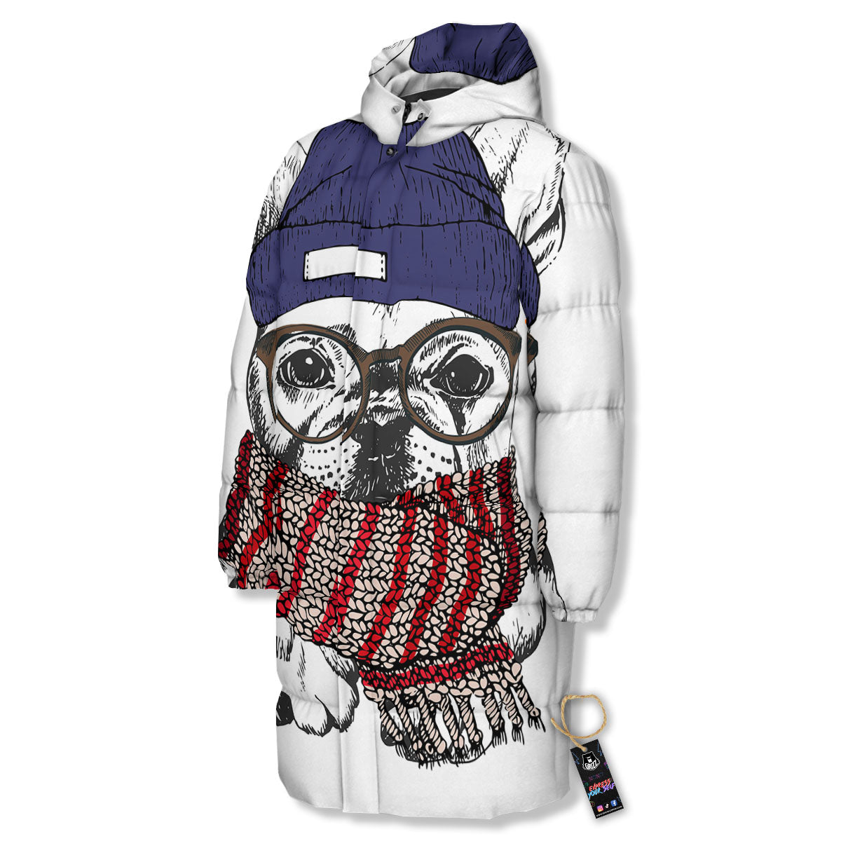 French Bulldog Wearing Glasses Print Long Down Jacket-grizzshop