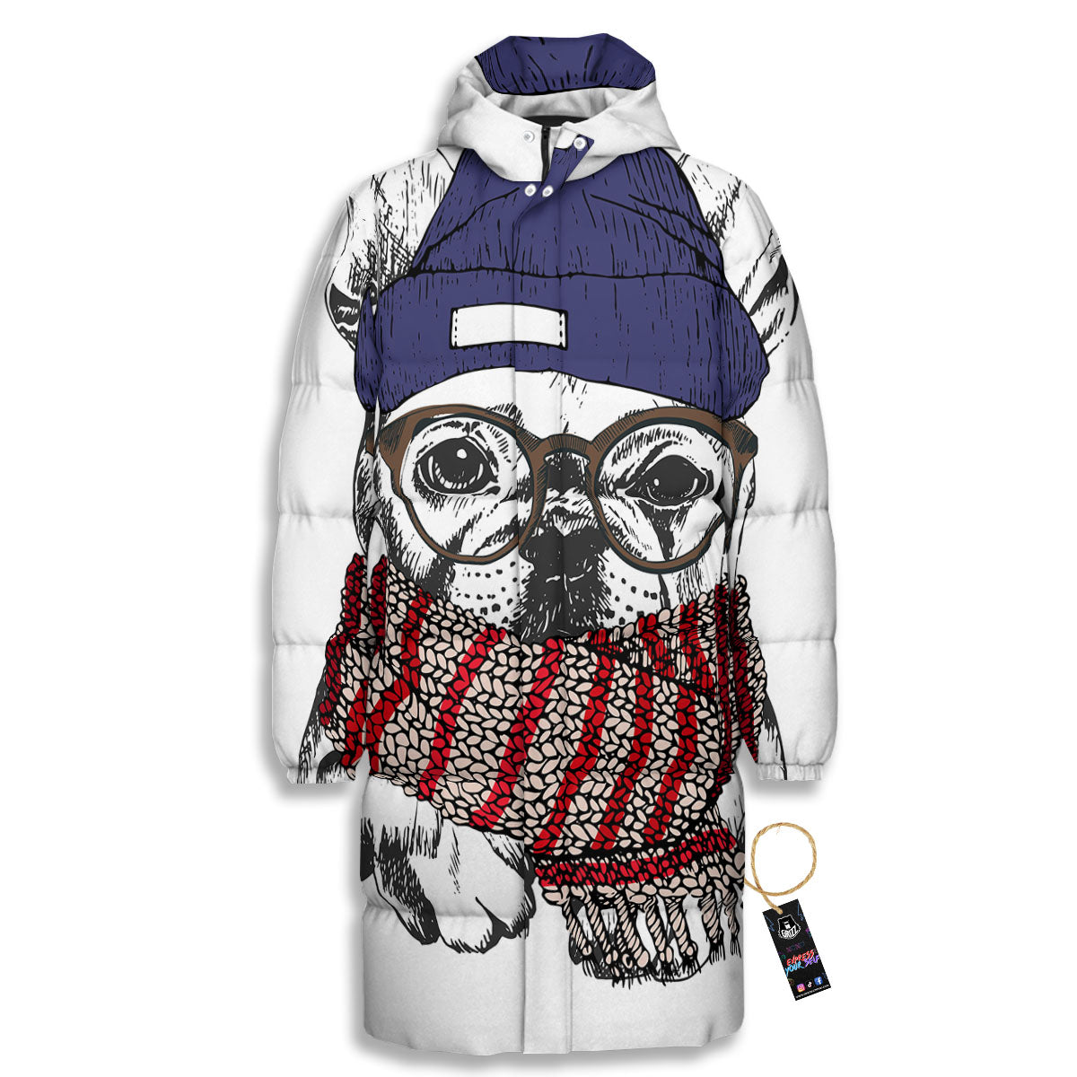 French Bulldog Wearing Glasses Print Long Down Jacket-grizzshop