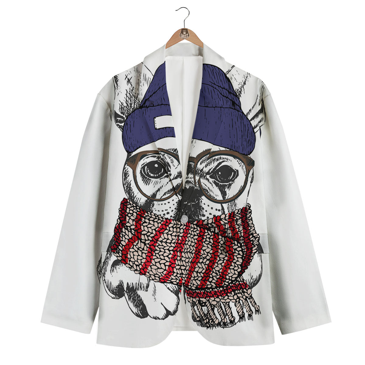French Bulldog Wearing Glasses Print Men's Blazer-grizzshop