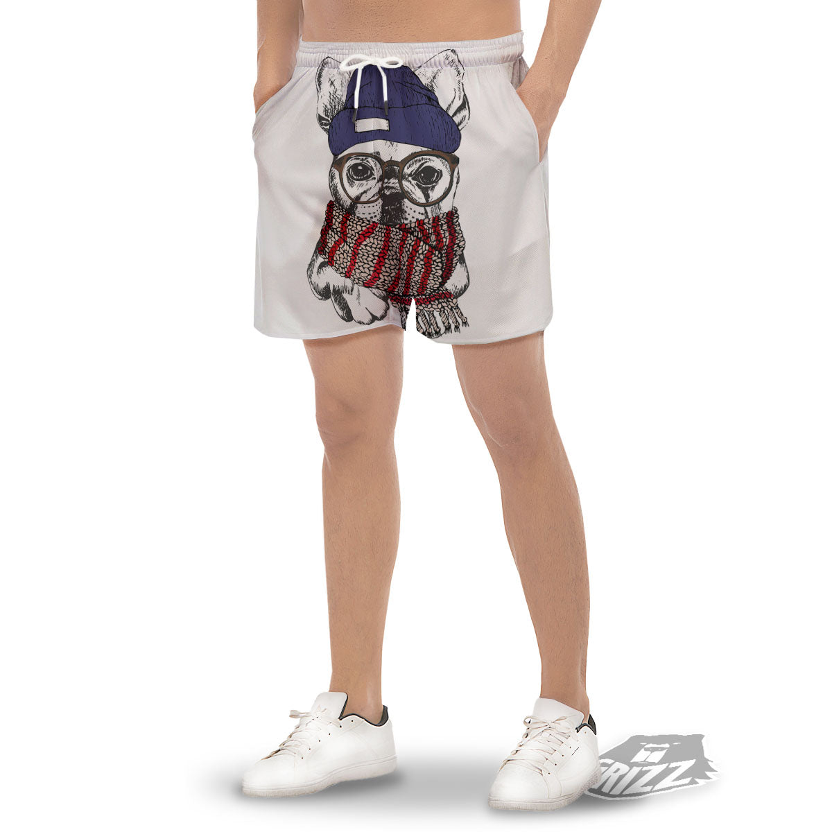French Bulldog Wearing Glasses Print Men's Gym Shorts-grizzshop
