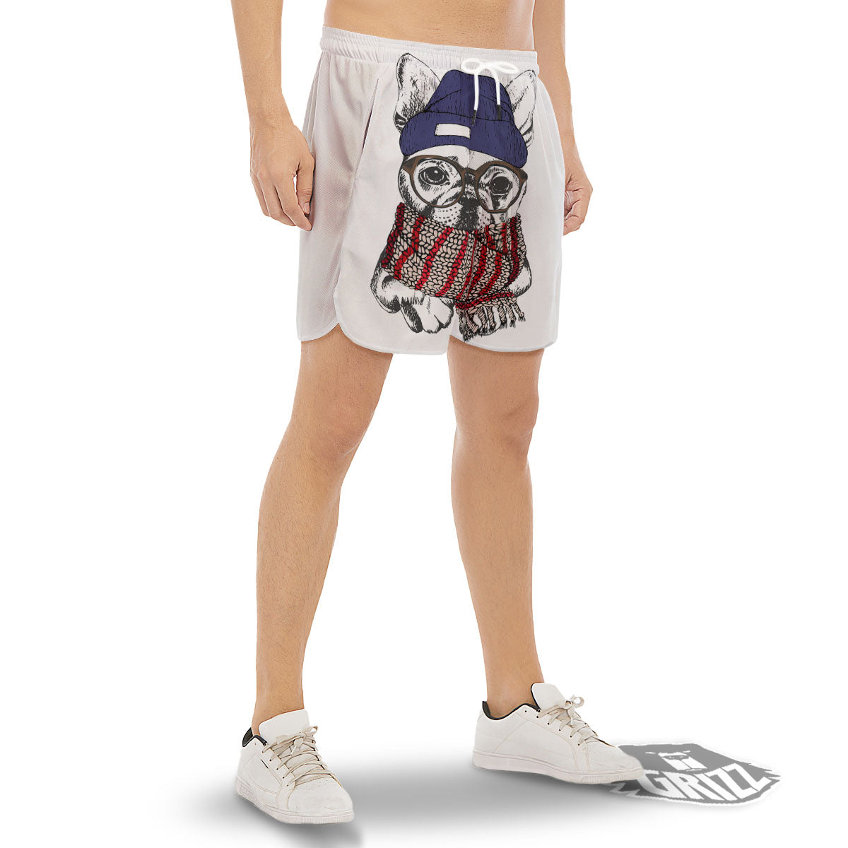 French Bulldog Wearing Glasses Print Men's Gym Shorts-grizzshop