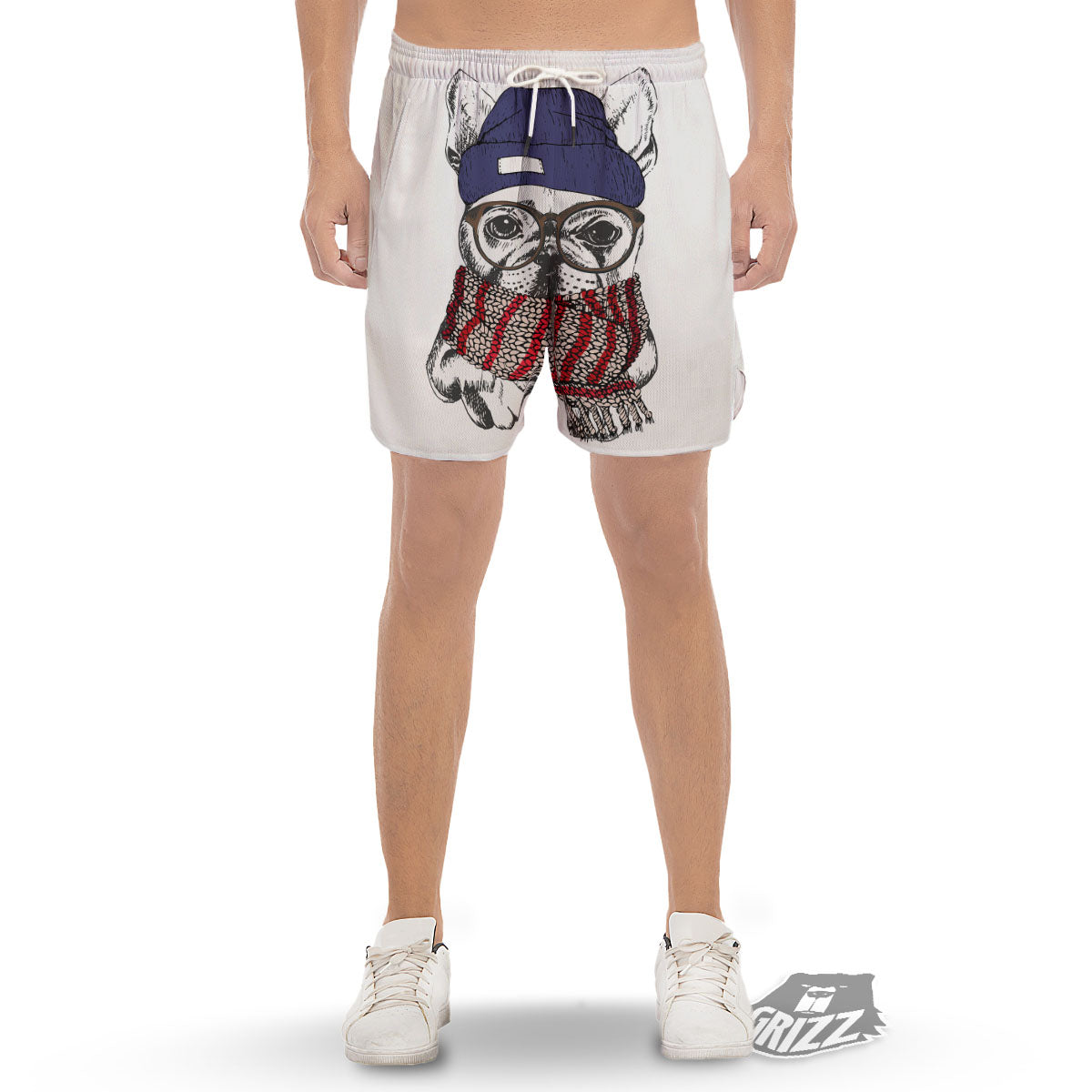 French Bulldog Wearing Glasses Print Men's Gym Shorts-grizzshop