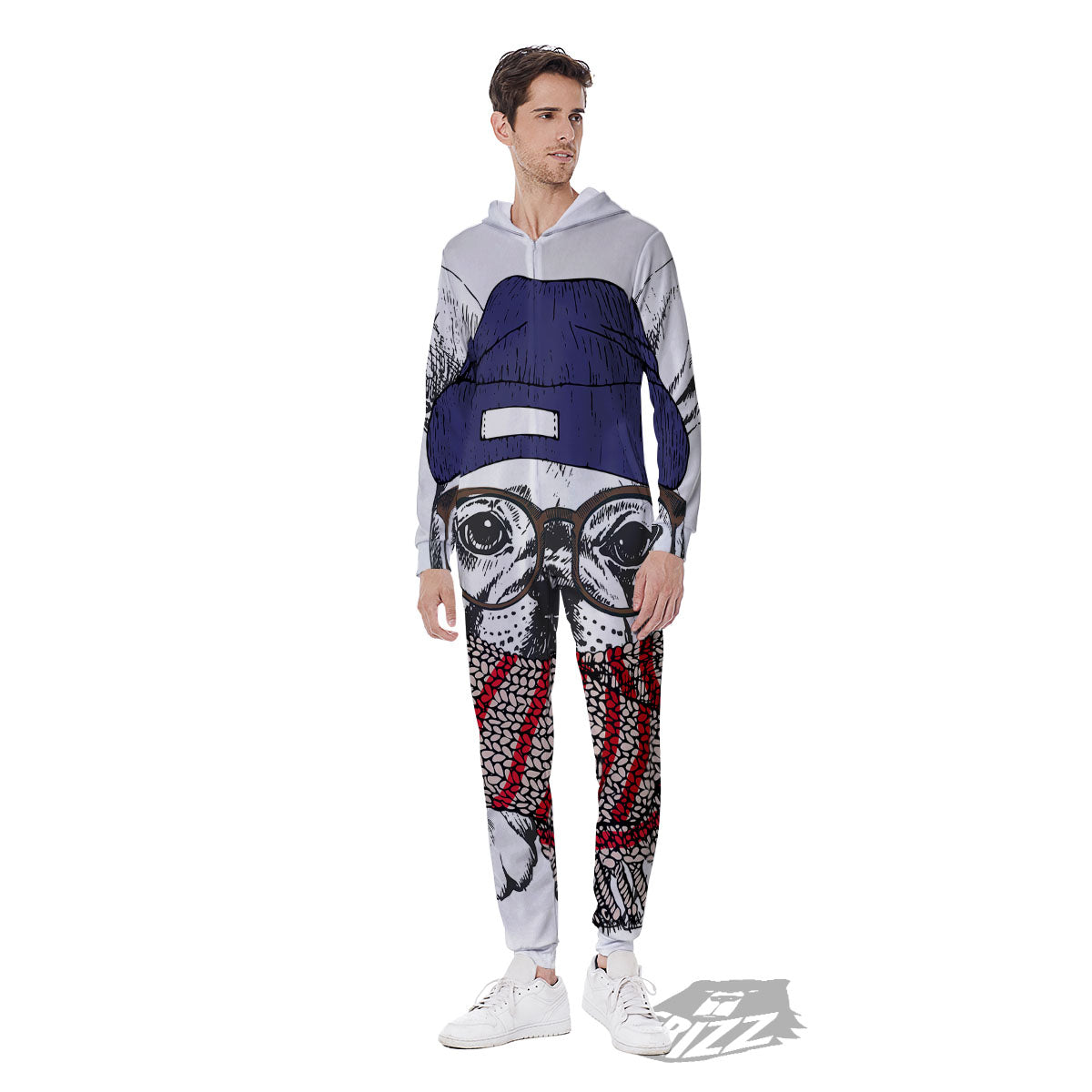 French Bulldog Wearing Glasses Print Men's Jumpsuit-grizzshop