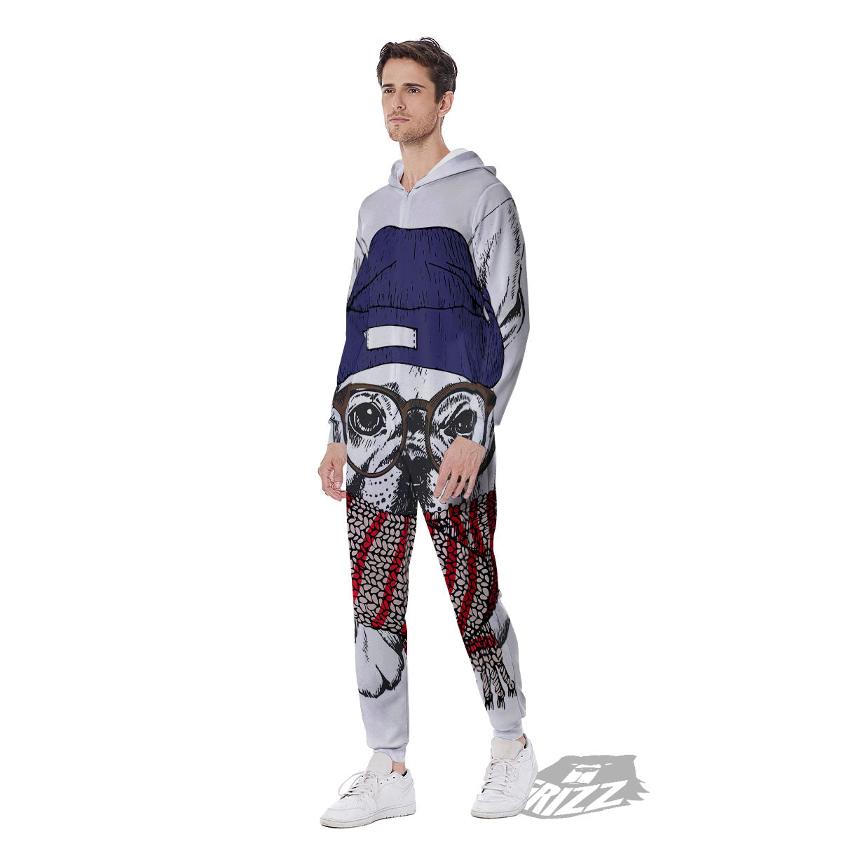 French Bulldog Wearing Glasses Print Men's Jumpsuit-grizzshop