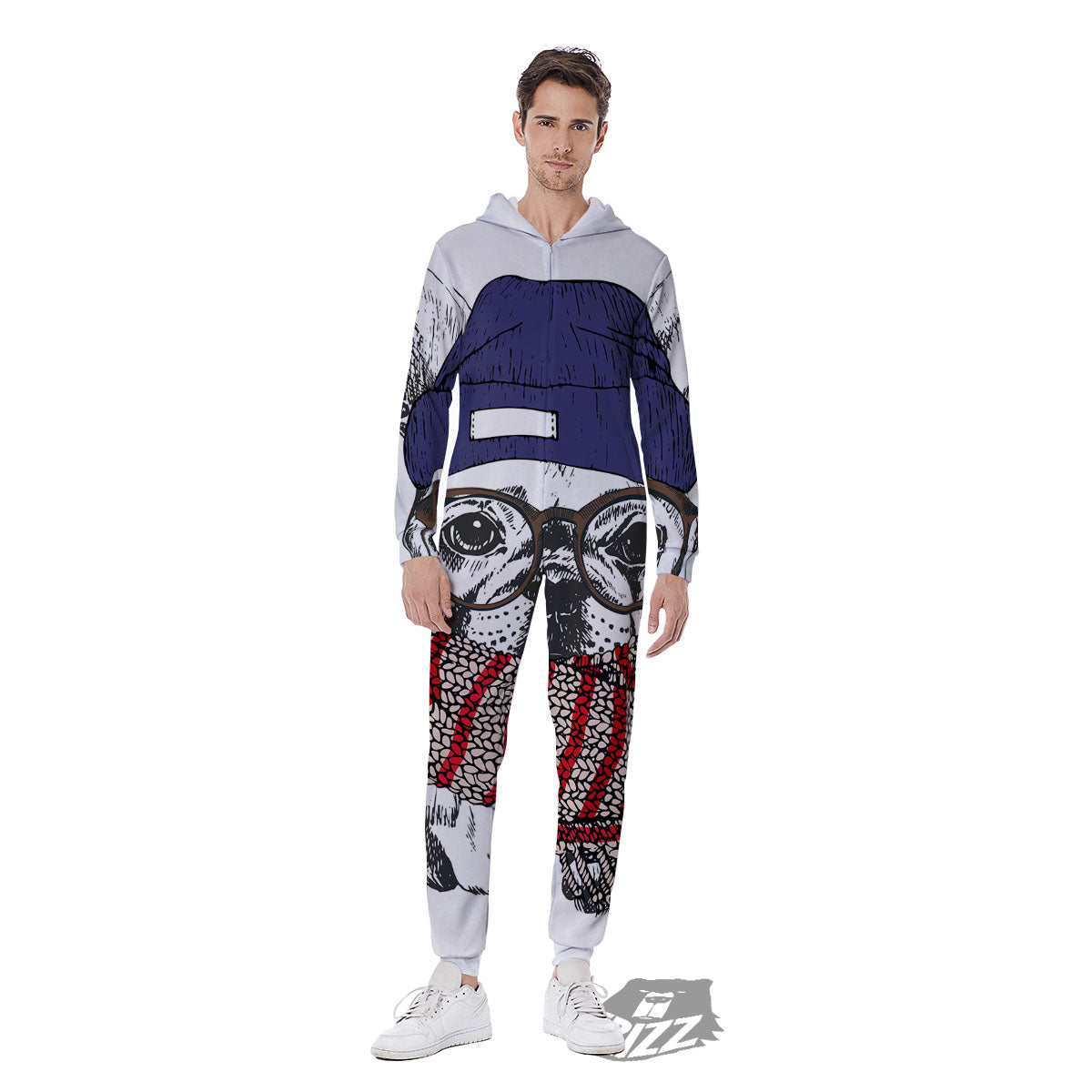 French Bulldog Wearing Glasses Print Men's Jumpsuit-grizzshop