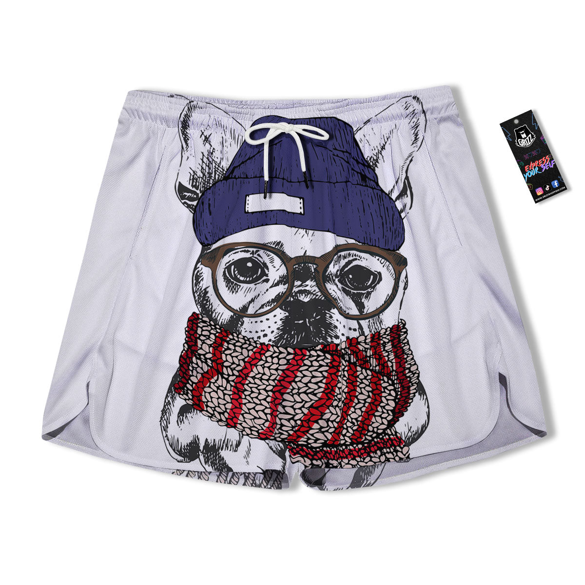 French Bulldog Wearing Glasses Print Men's Running Shorts-grizzshop
