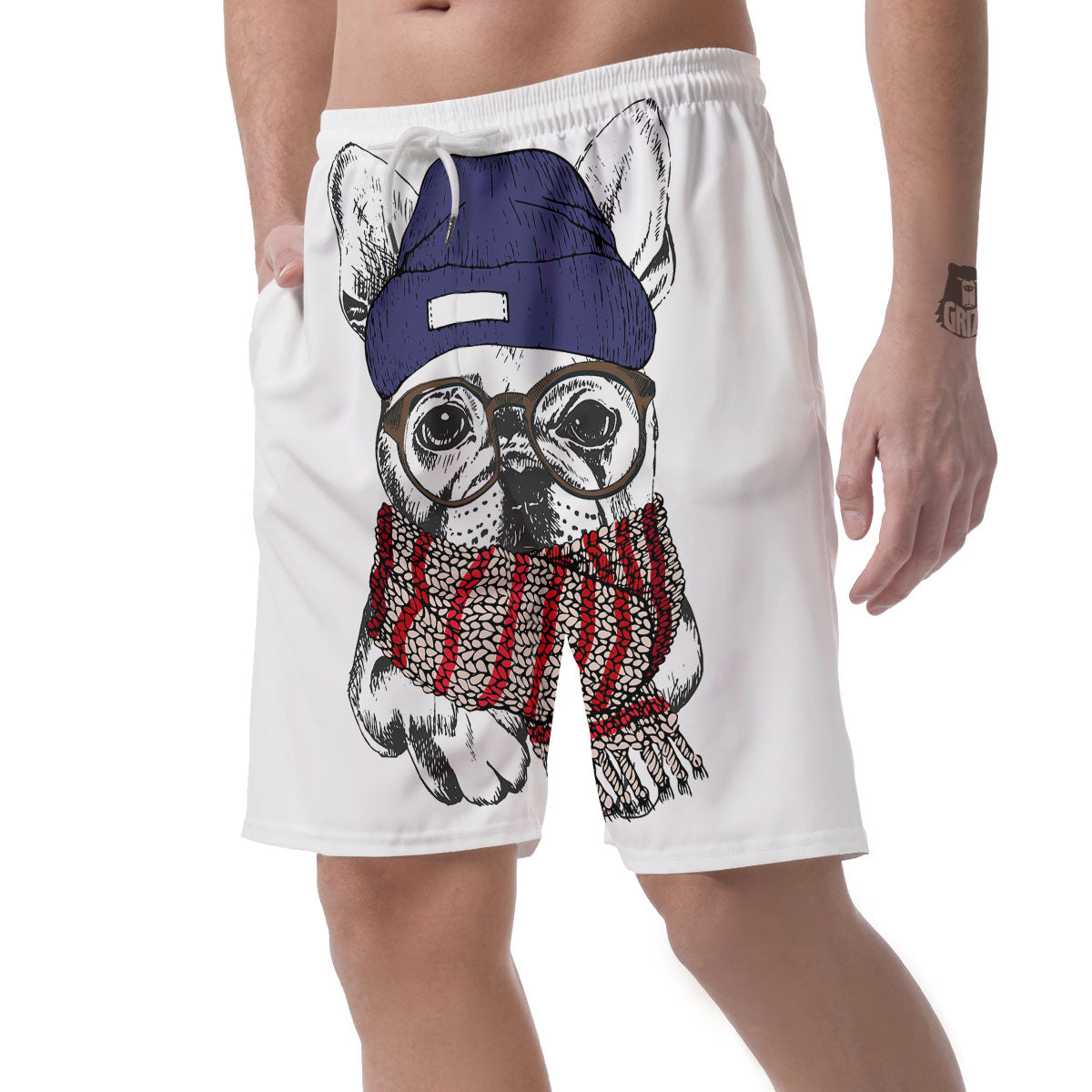 French Bulldog Wearing Glasses Print Men's Shorts-grizzshop