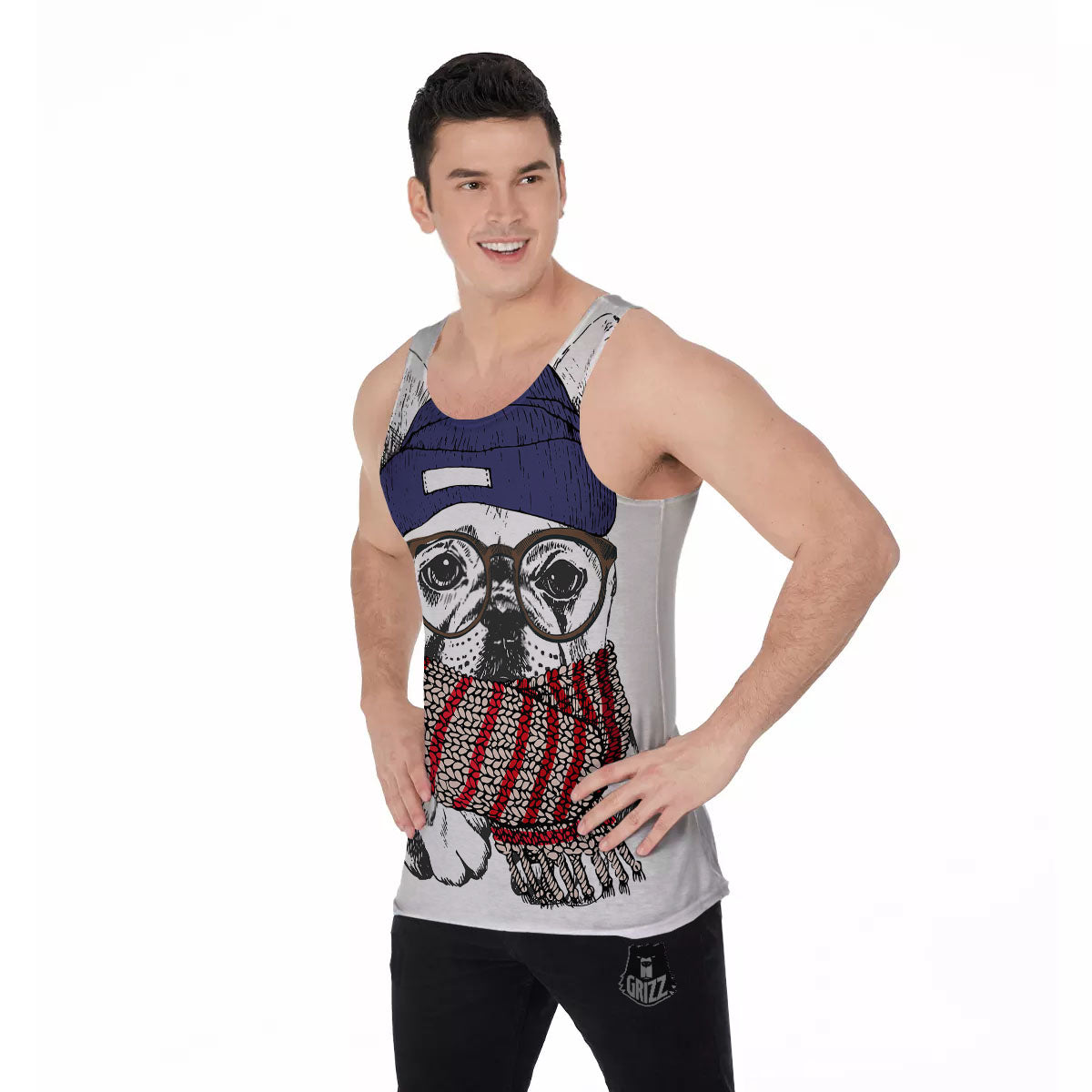 French Bulldog Wearing Glasses Print Men's Tank Top-grizzshop