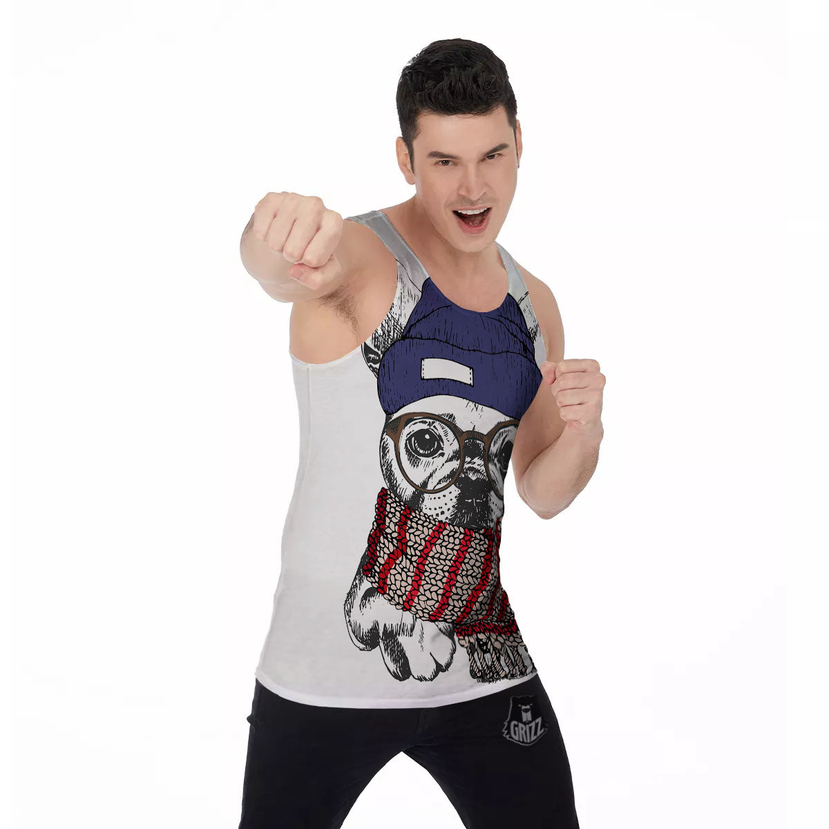 French Bulldog Wearing Glasses Print Men's Tank Top-grizzshop