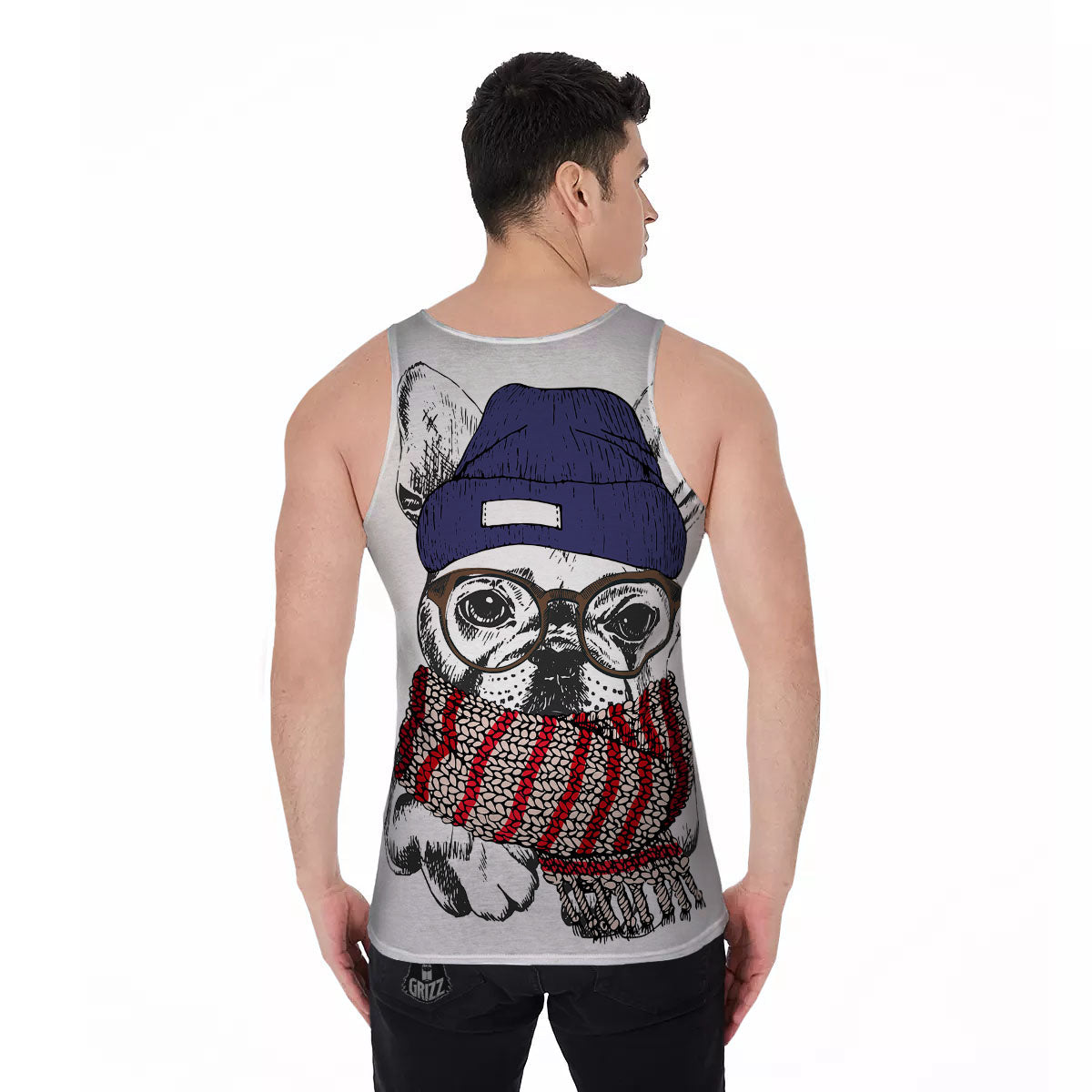 French Bulldog Wearing Glasses Print Men's Tank Top-grizzshop