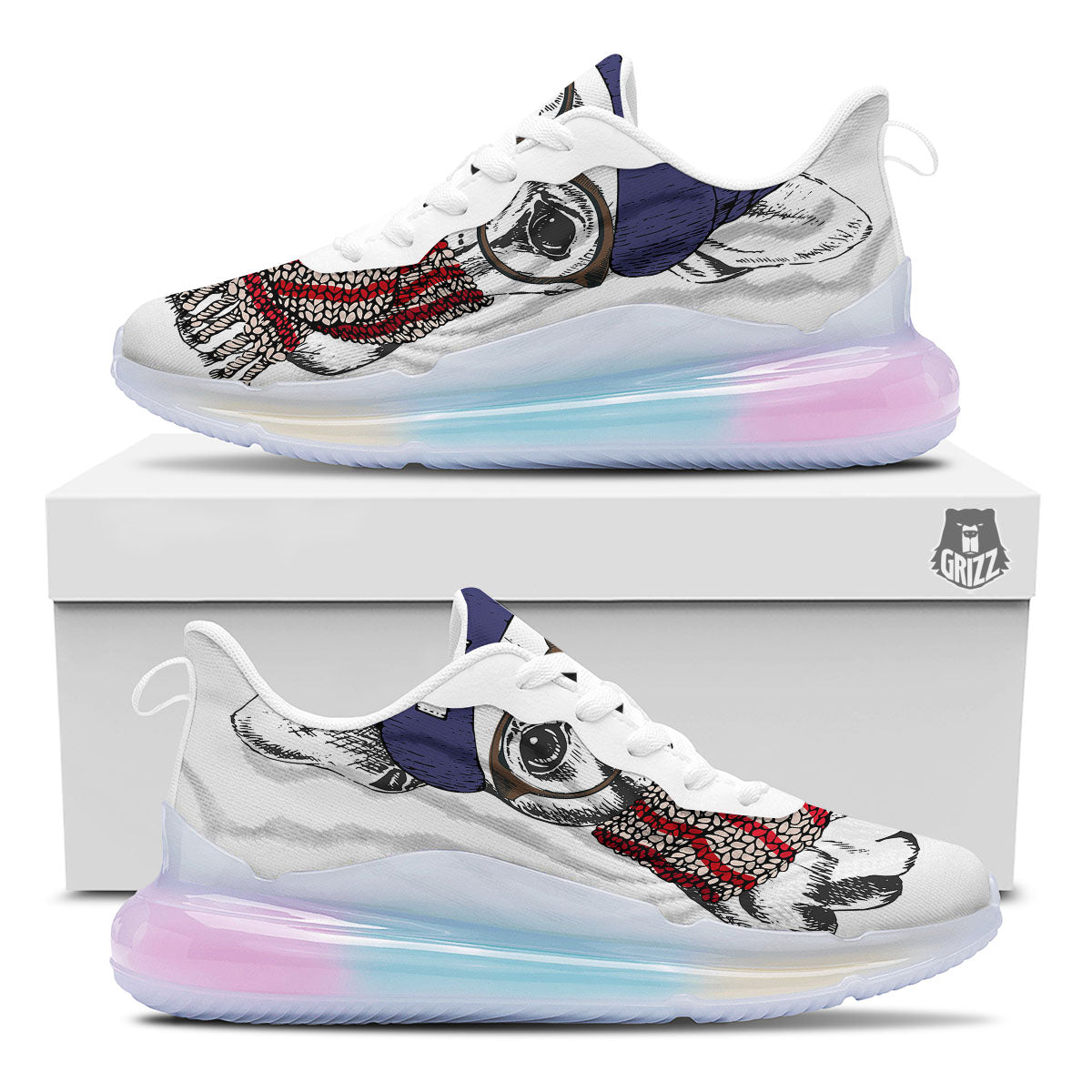 French Bulldog Wearing Glasses Print Running Sneakers-grizzshop