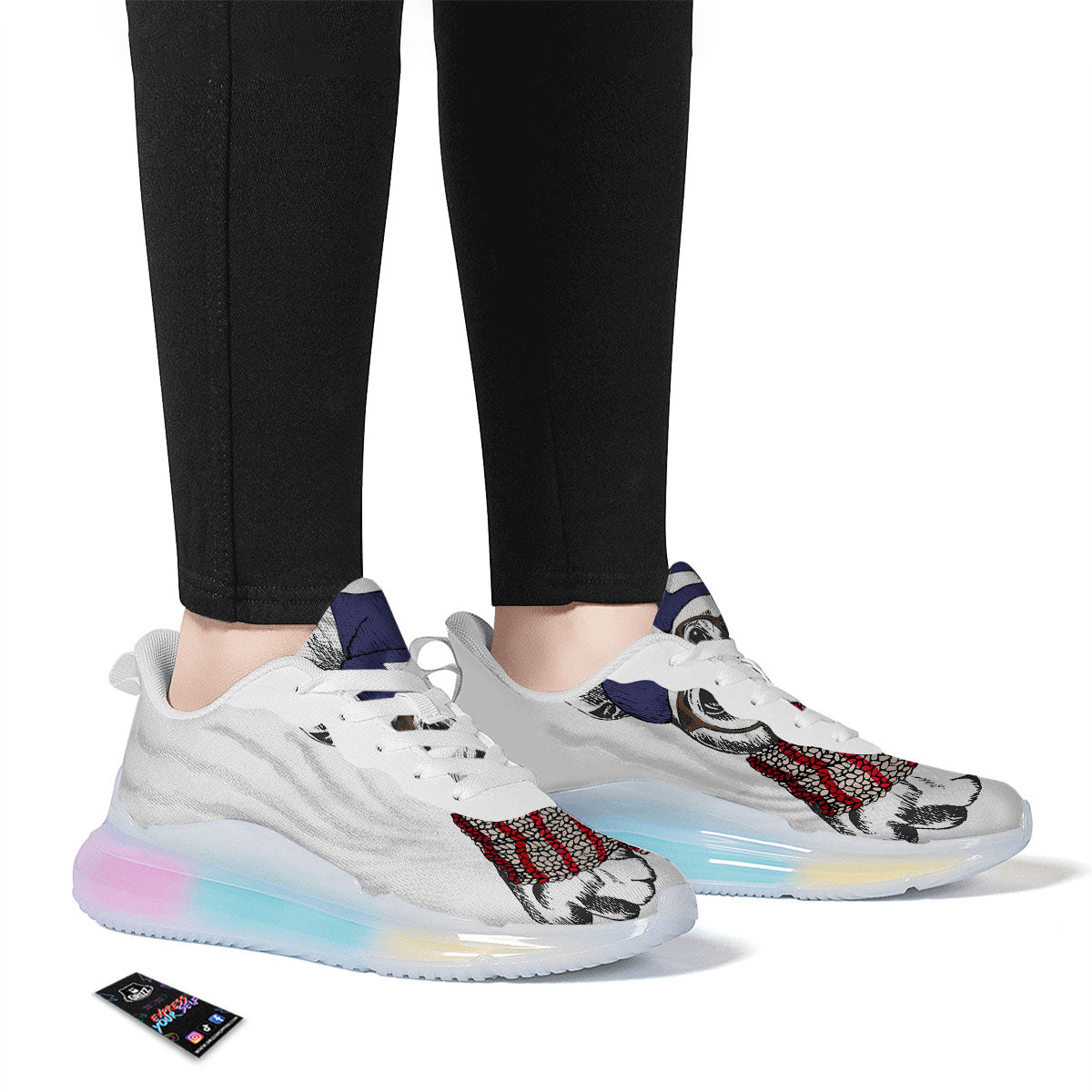 French Bulldog Wearing Glasses Print Running Sneakers-grizzshop