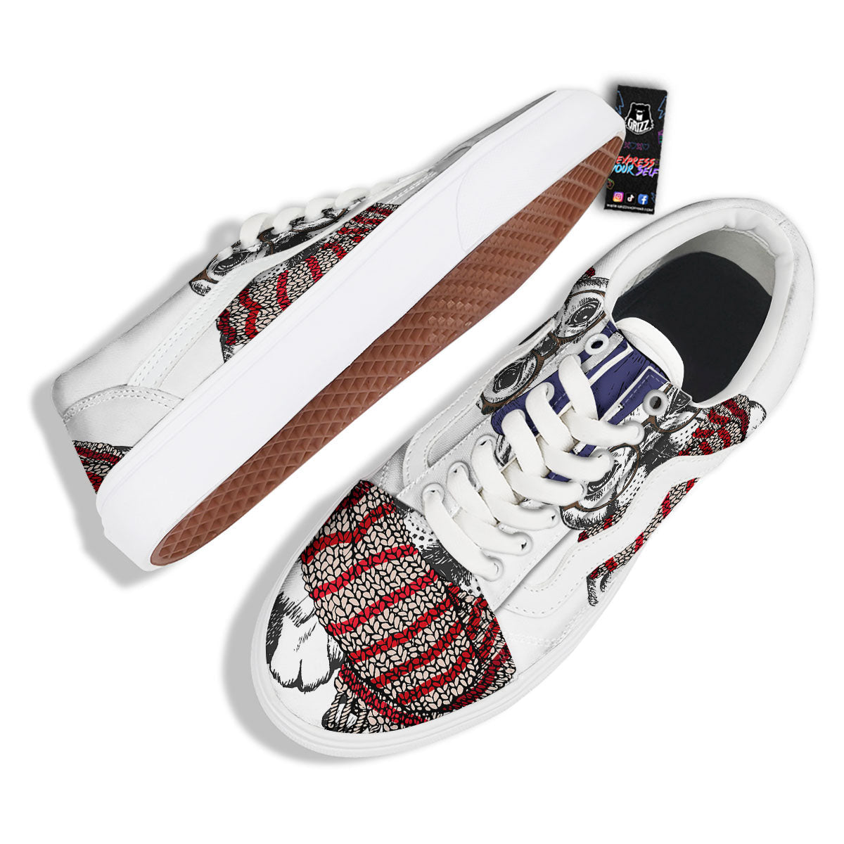 French Bulldog Wearing Glasses Print Skate Shoes-grizzshop