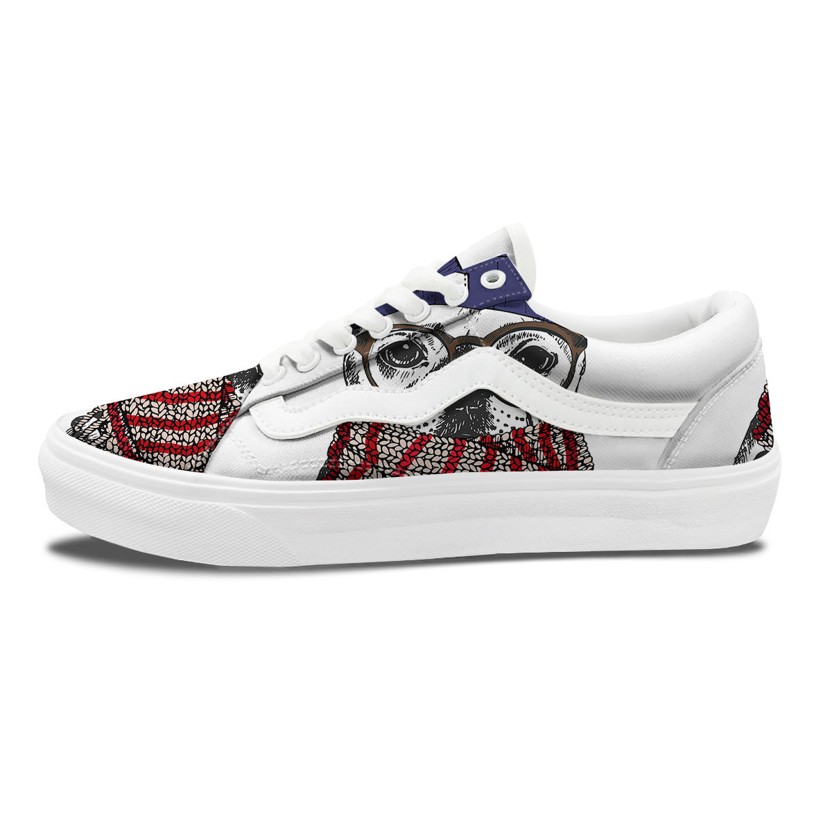 French Bulldog Wearing Glasses Print Skate Shoes-grizzshop