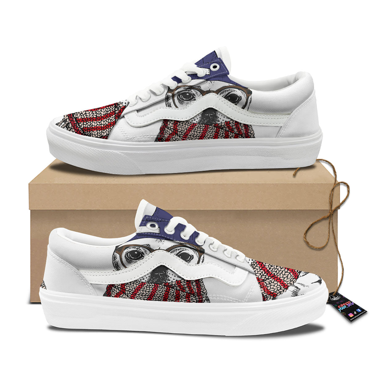 French Bulldog Wearing Glasses Print Skate Shoes-grizzshop