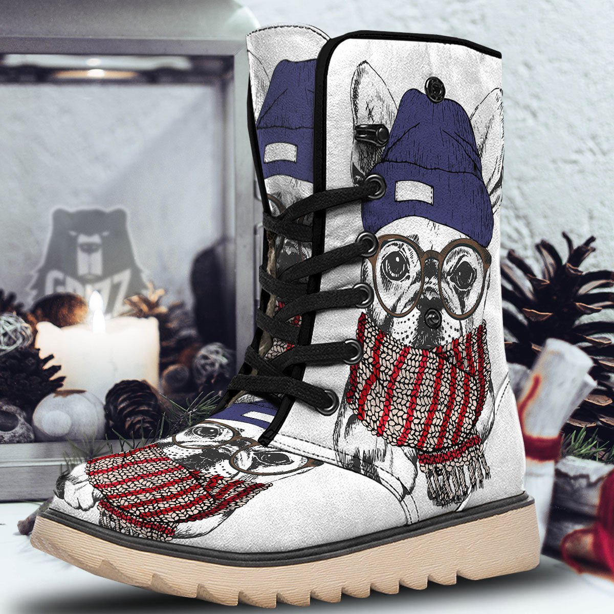 French Bulldog Wearing Glasses Print Snow Boots-grizzshop