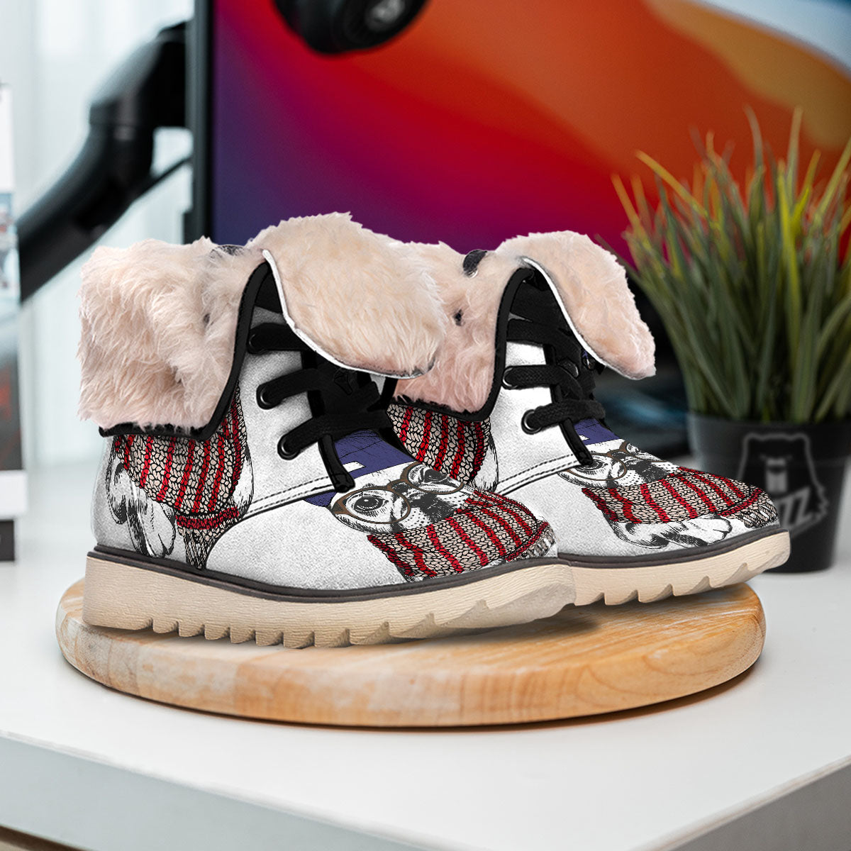 French Bulldog Wearing Glasses Print Snow Boots-grizzshop