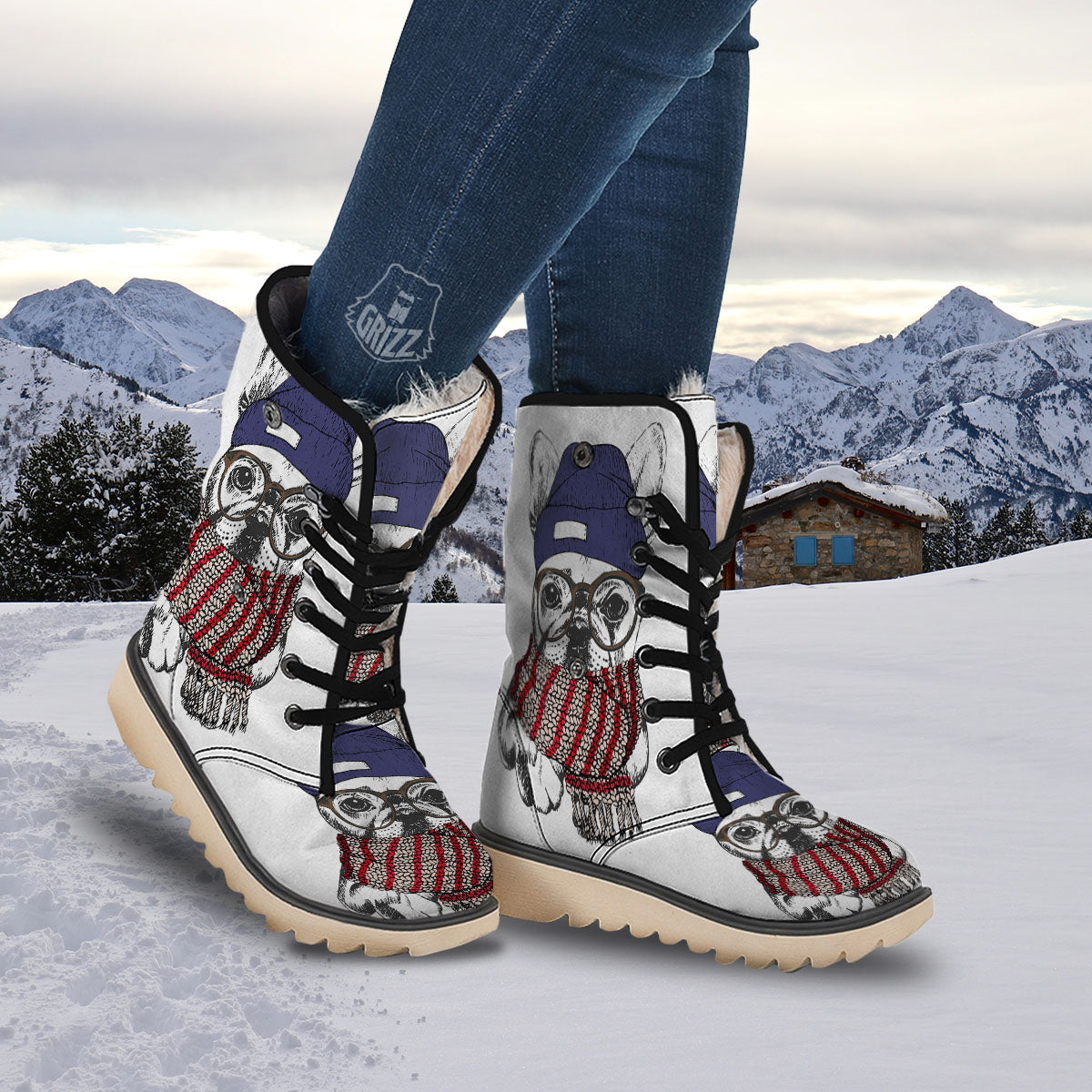 French Bulldog Wearing Glasses Print Snow Boots-grizzshop