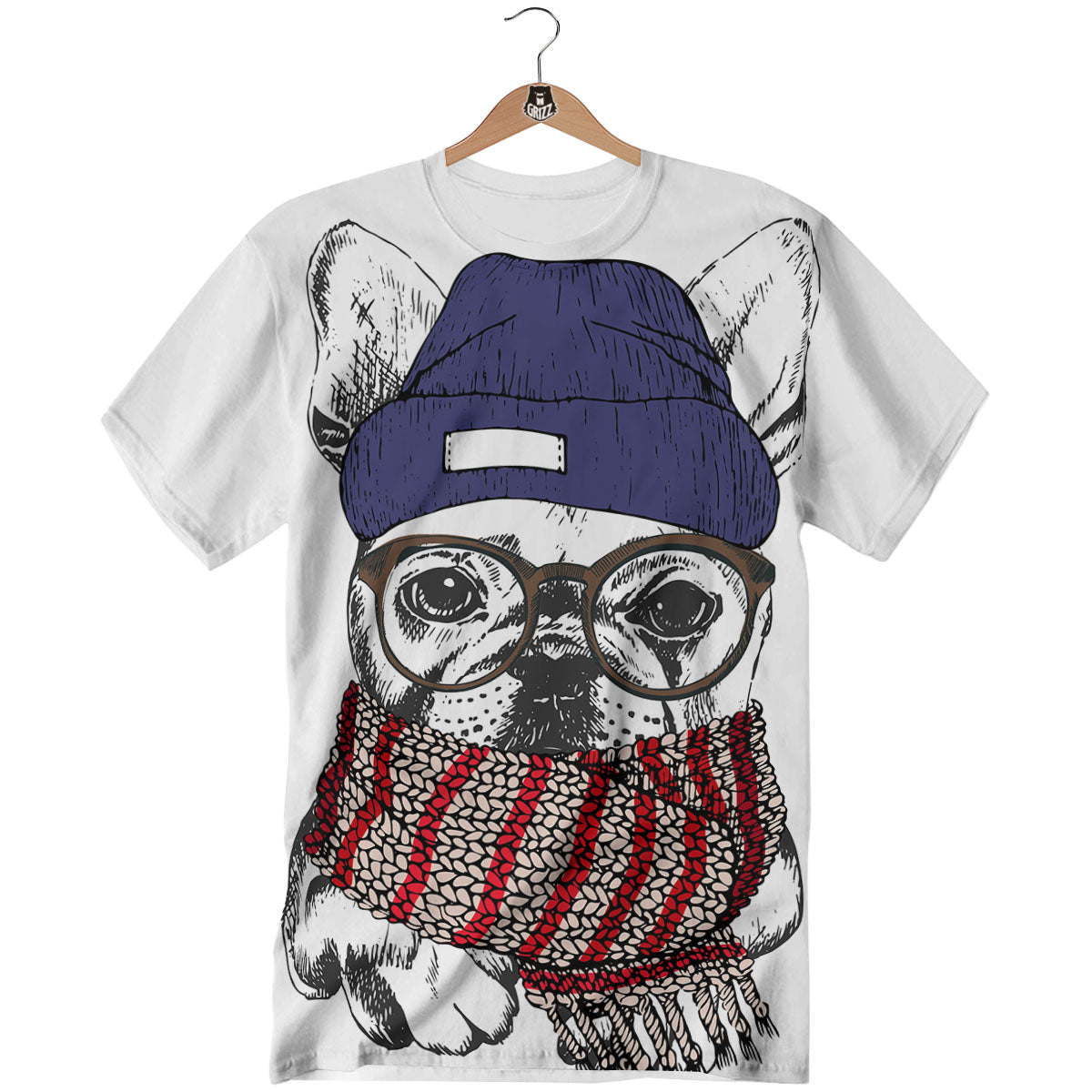 French Bulldog Wearing Glasses Print T-Shirt-grizzshop