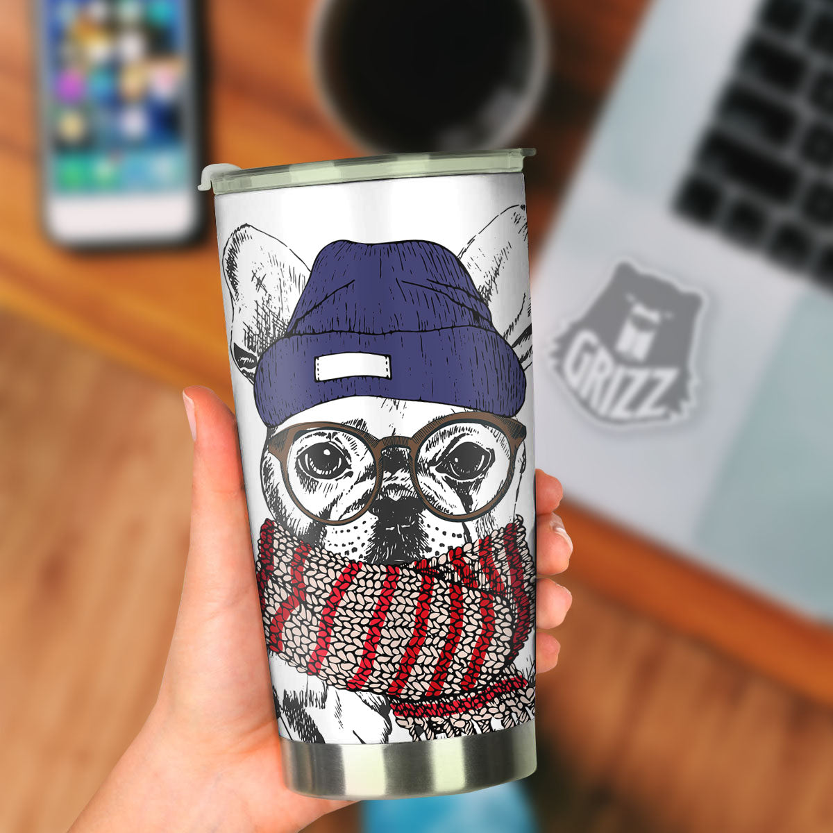 French Bulldog Wearing Glasses Print Tumbler-grizzshop