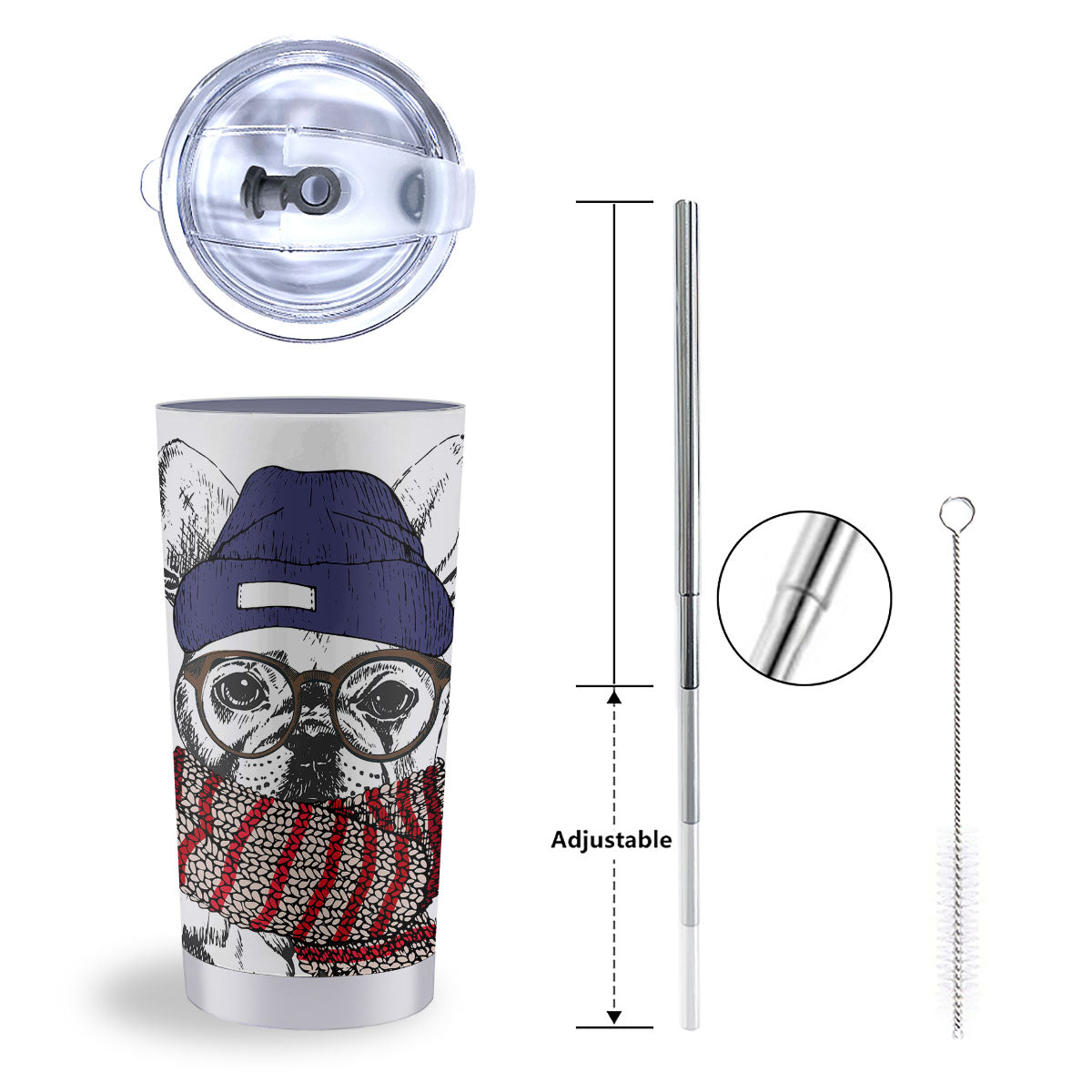 French Bulldog Wearing Glasses Print Tumbler-grizzshop