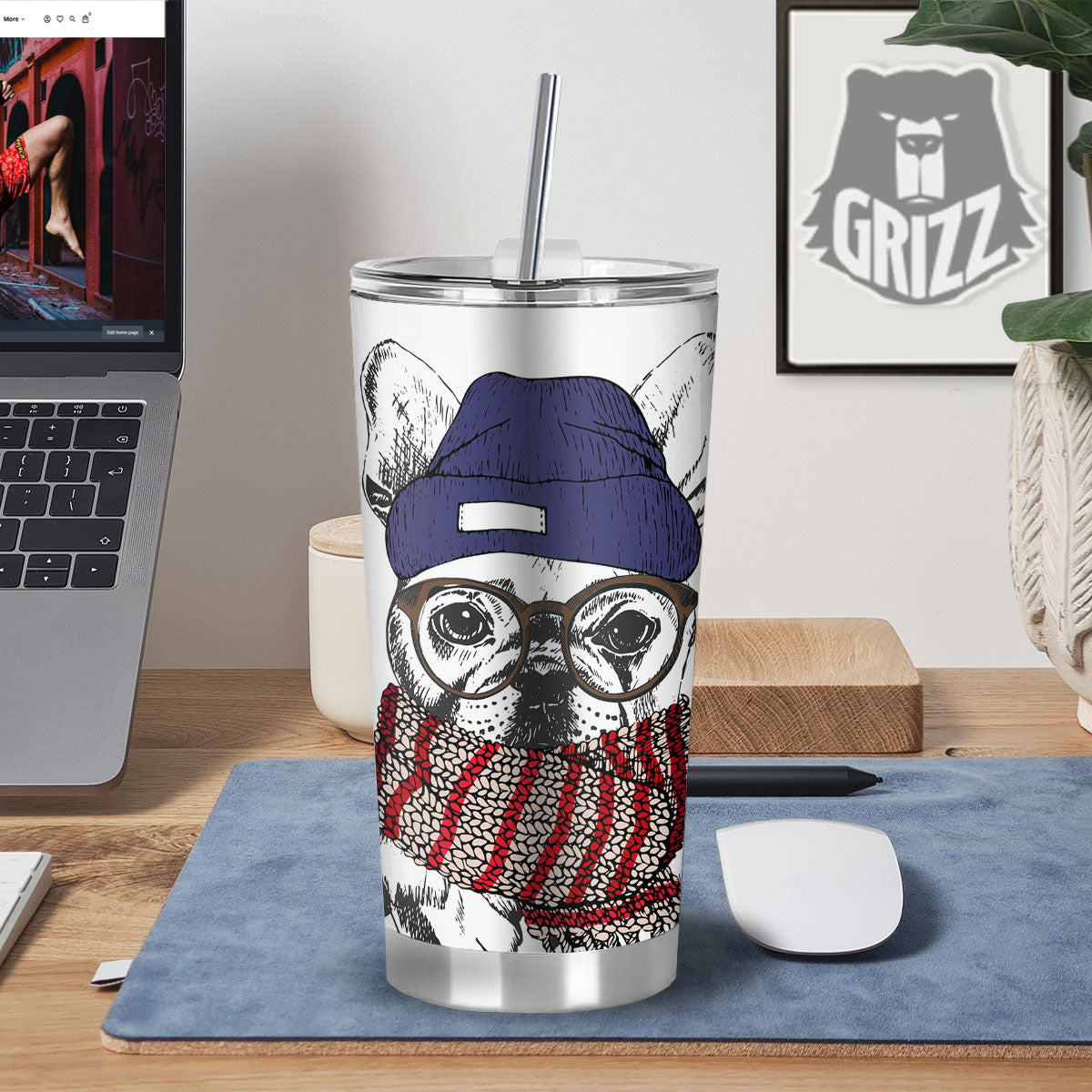 French Bulldog Wearing Glasses Print Tumbler-grizzshop