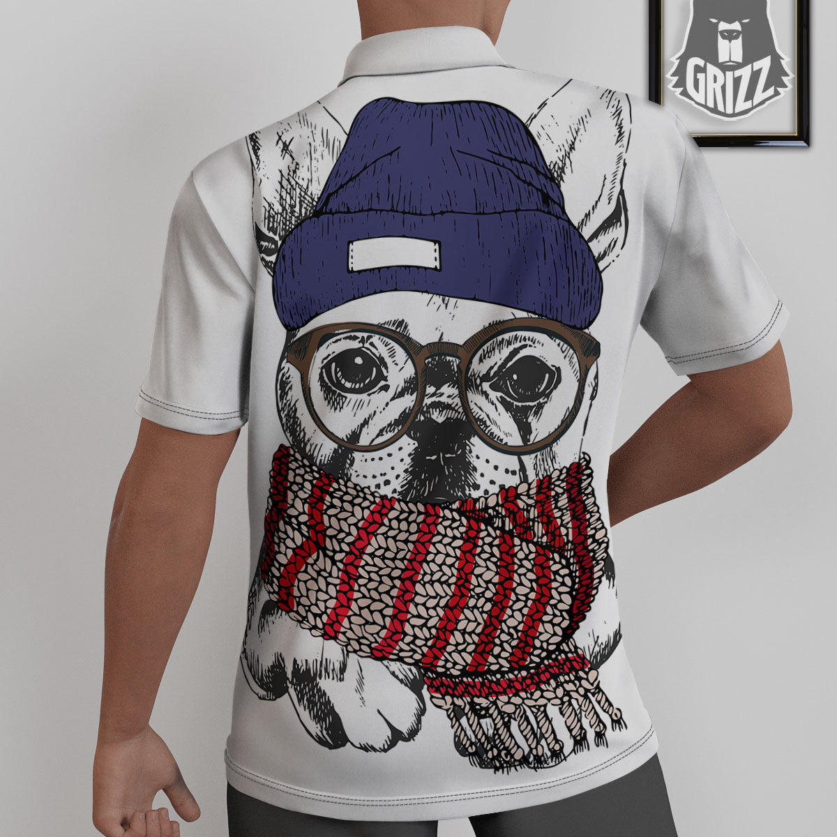 French Bulldog Wearing Glasses Print Untucked Shirts-grizzshop