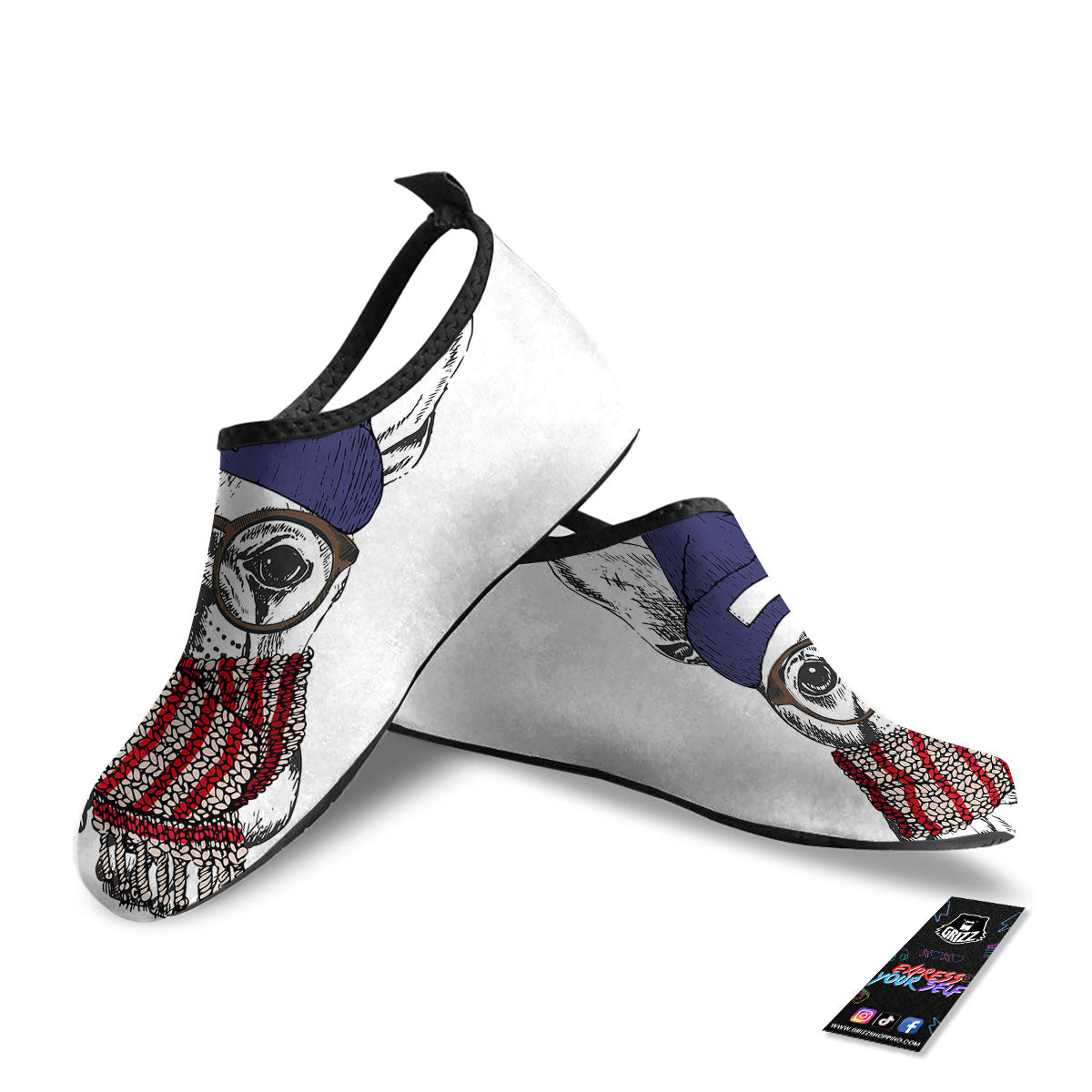 French Bulldog Wearing Glasses Print Water Shoes-grizzshop