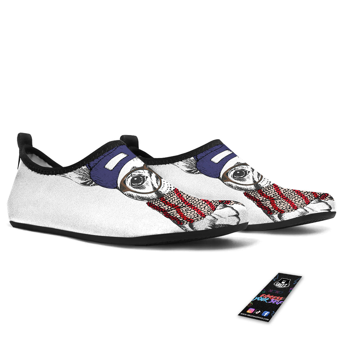 French Bulldog Wearing Glasses Print Water Shoes-grizzshop