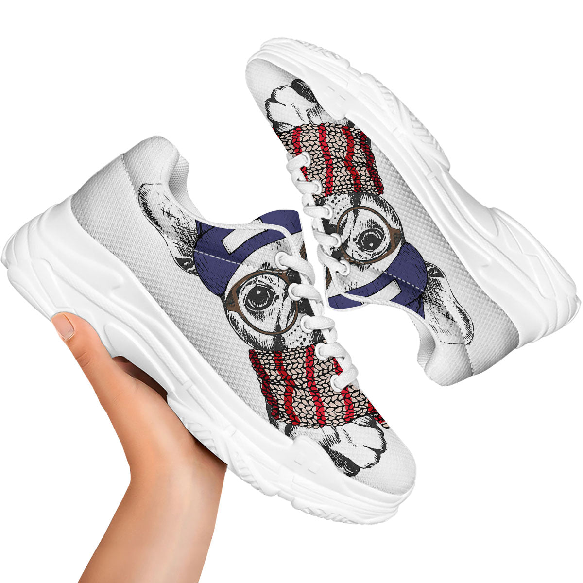 French Bulldog Wearing Glasses Print White Chunky Shoes-grizzshop