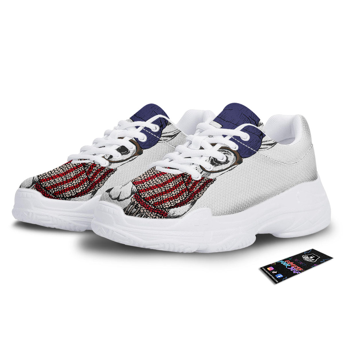 French Bulldog Wearing Glasses Print White Chunky Shoes-grizzshop