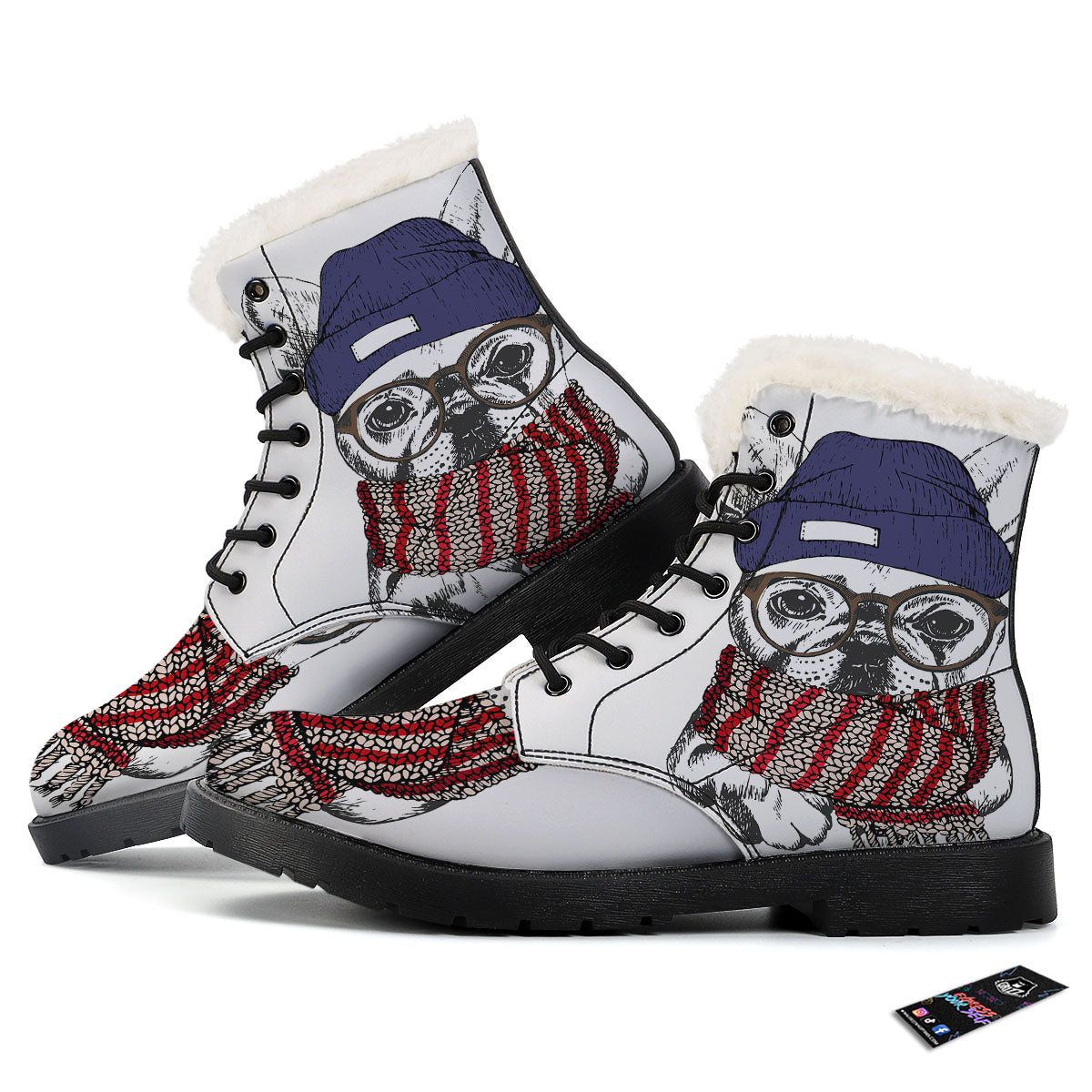French Bulldog Wearing Glasses Print Winter Boots-grizzshop