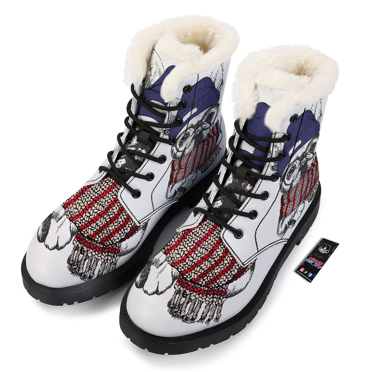 French Bulldog Wearing Glasses Print Winter Boots-grizzshop