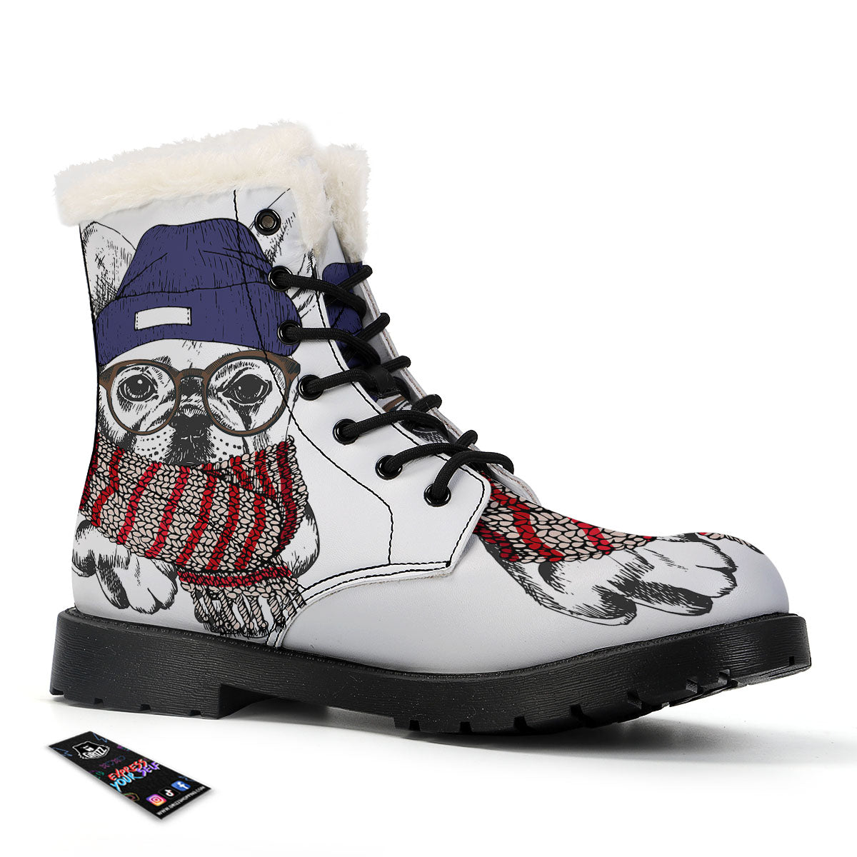 French Bulldog Wearing Glasses Print Winter Boots-grizzshop