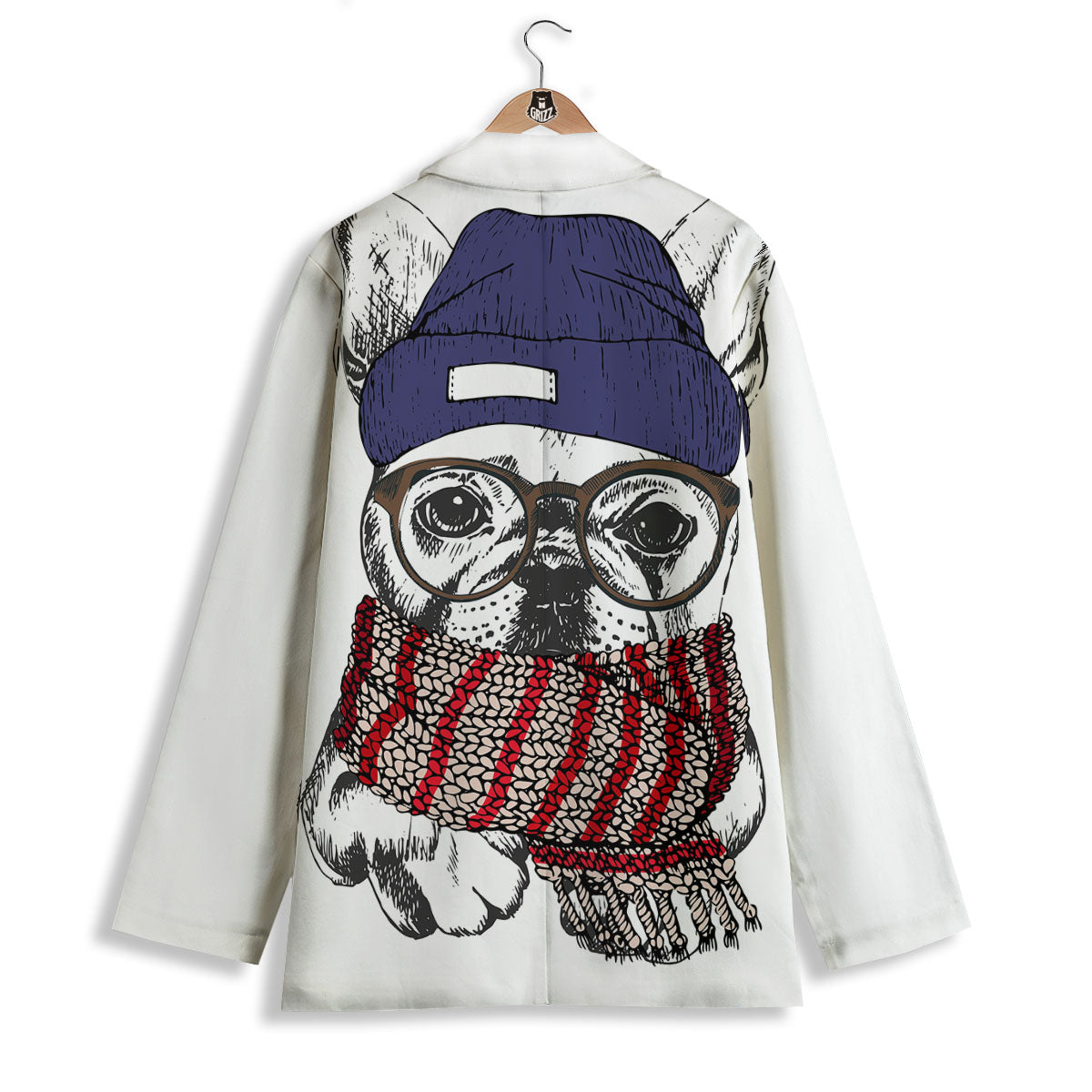 French Bulldog Wearing Glasses Print Women's Blazer-grizzshop