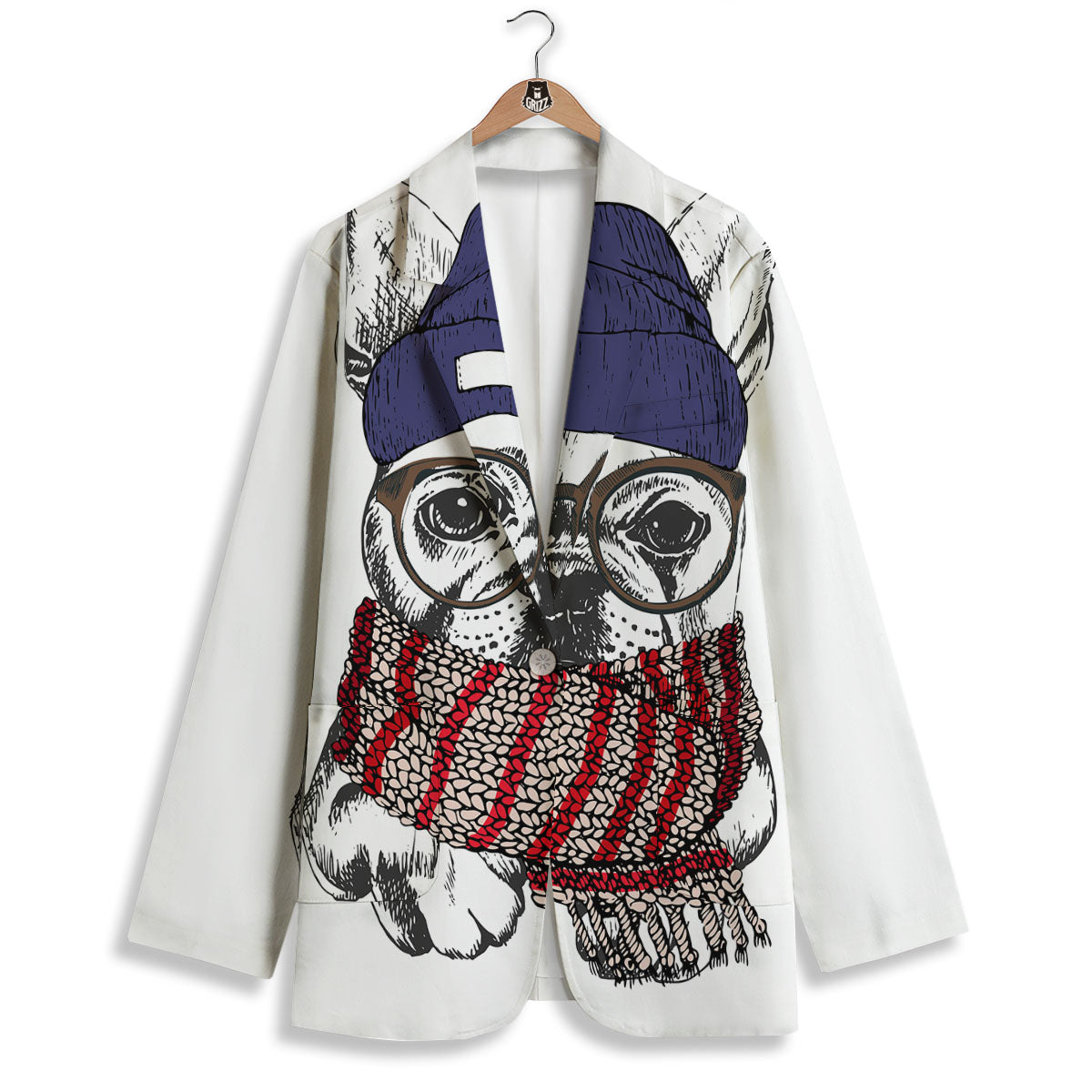 French Bulldog Wearing Glasses Print Women's Blazer-grizzshop