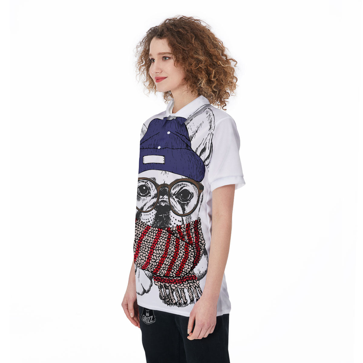 French Bulldog Wearing Glasses Print Women's Golf Shirts-grizzshop
