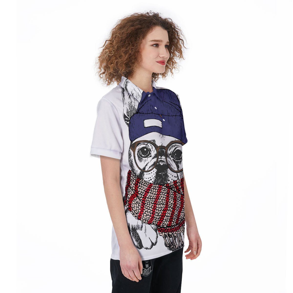 French Bulldog Wearing Glasses Print Women's Golf Shirts-grizzshop