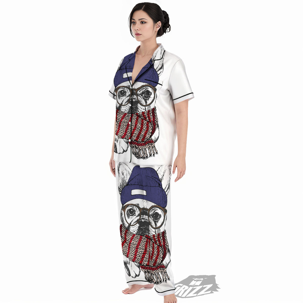 French Bulldog Wearing Glasses Print Women's Pajamas Set-grizzshop