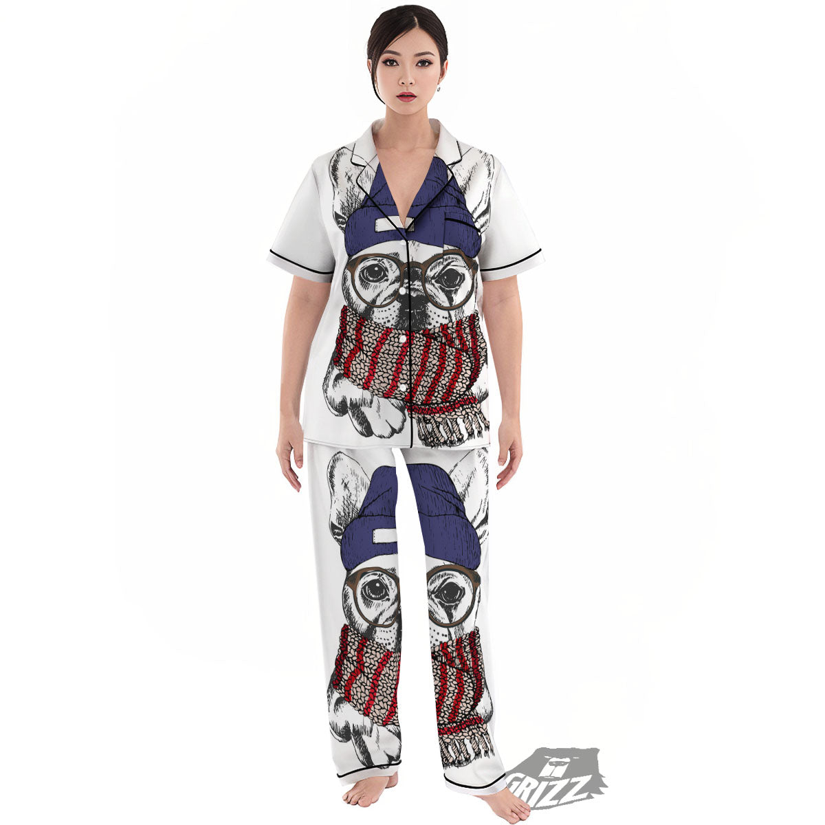 French Bulldog Wearing Glasses Print Women's Pajamas Set-grizzshop